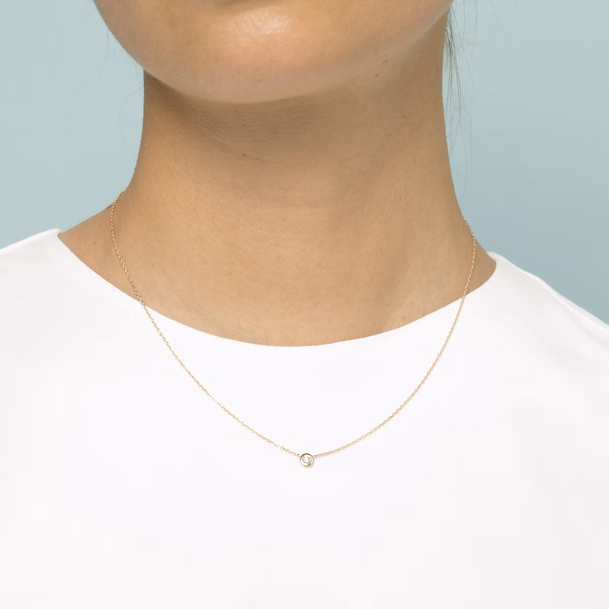 Knife-Edge Bezel Necklace | Round Brilliant | 14k | Yellow Gold | chainLength: 16-18