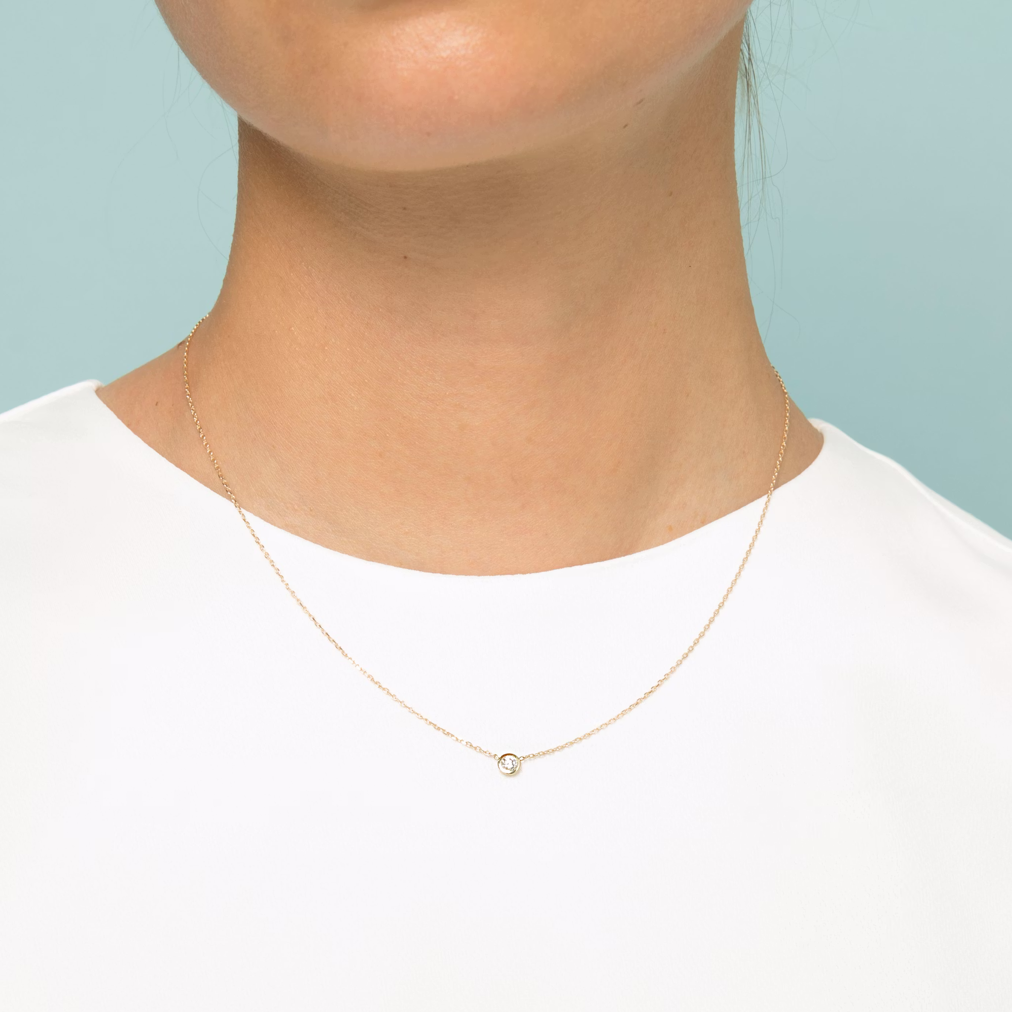 Knife-Edge Bezel Necklace | Round Brilliant | 14k | Yellow Gold | chainLength: 16-18
