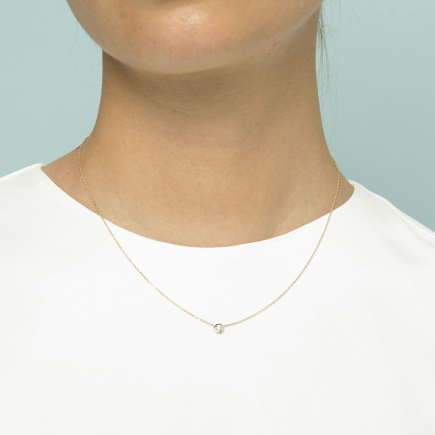 Knife-Edge Bezel Necklace | Round Brilliant | 14k | White Gold | chainLength: 16-18