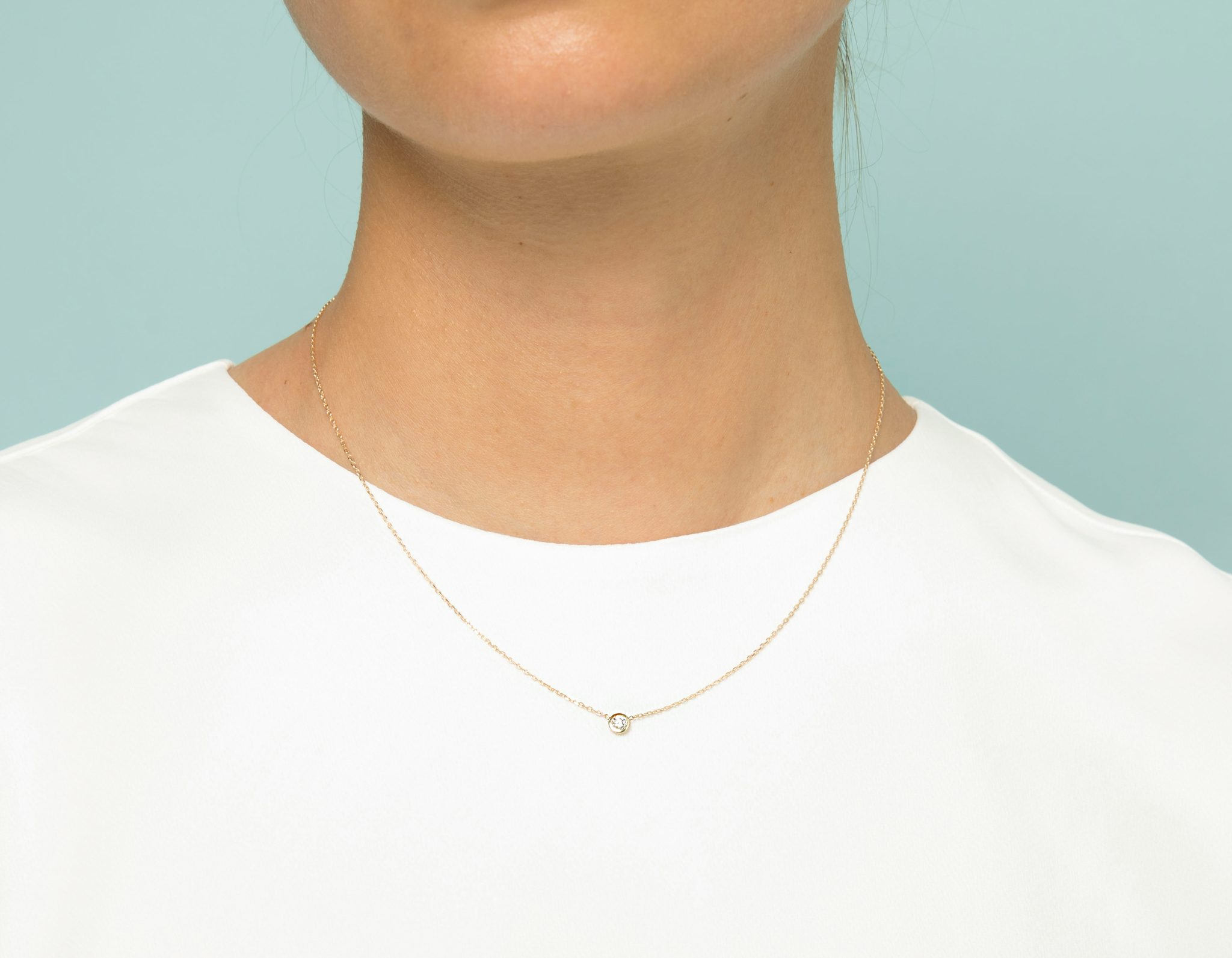 Knife-Edge Bezel Necklace | Round Brilliant | 14k | Yellow Gold | chainLength: 16-18