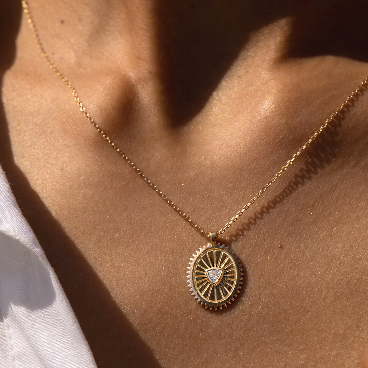Inner Fire Medallion | Trillion | 14k | Yellow Gold | chainLength: 16-18