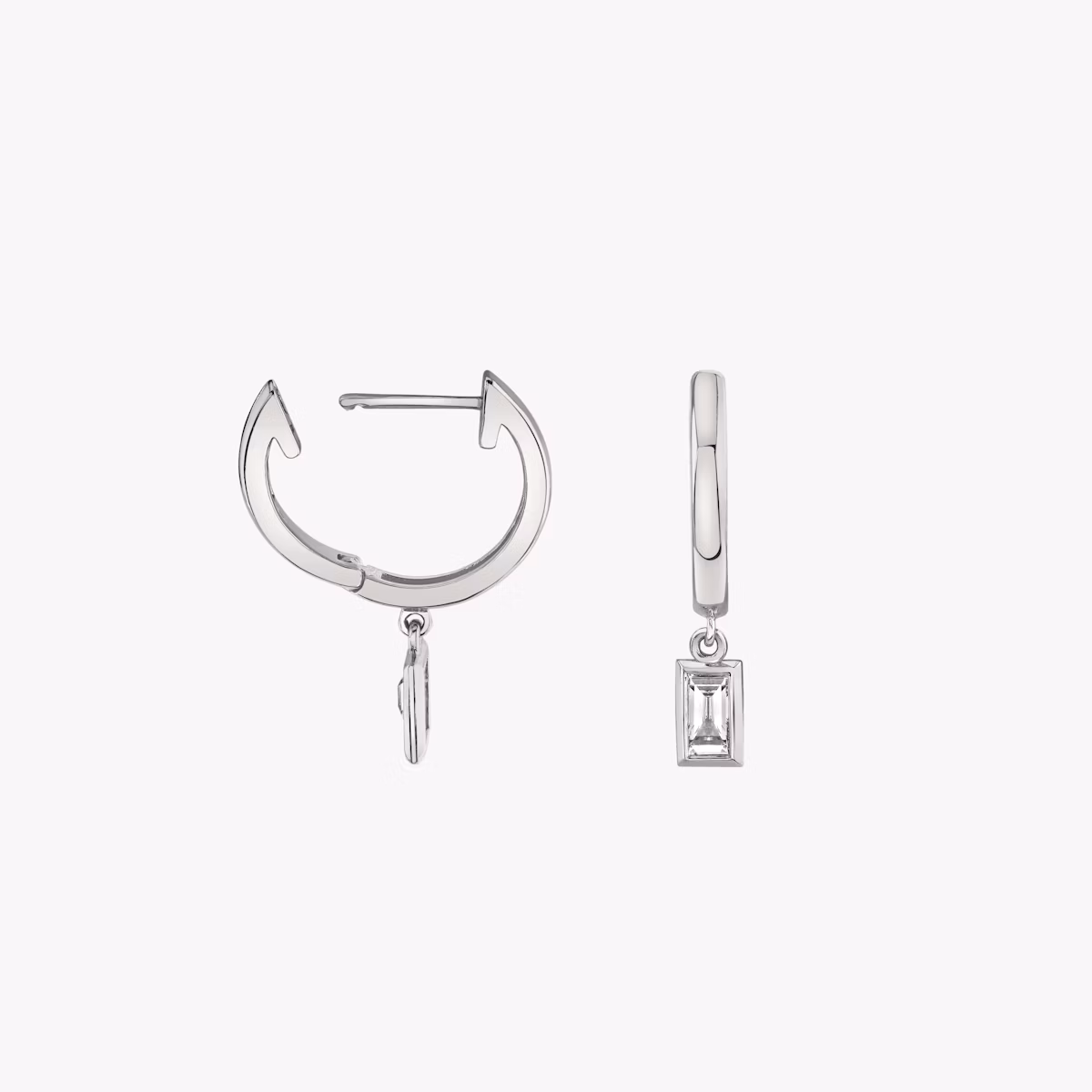 Knife-Edge Bezel Drop Huggie Hoop | Baguette | 14k | White Gold | caratWeight: 0.10ct