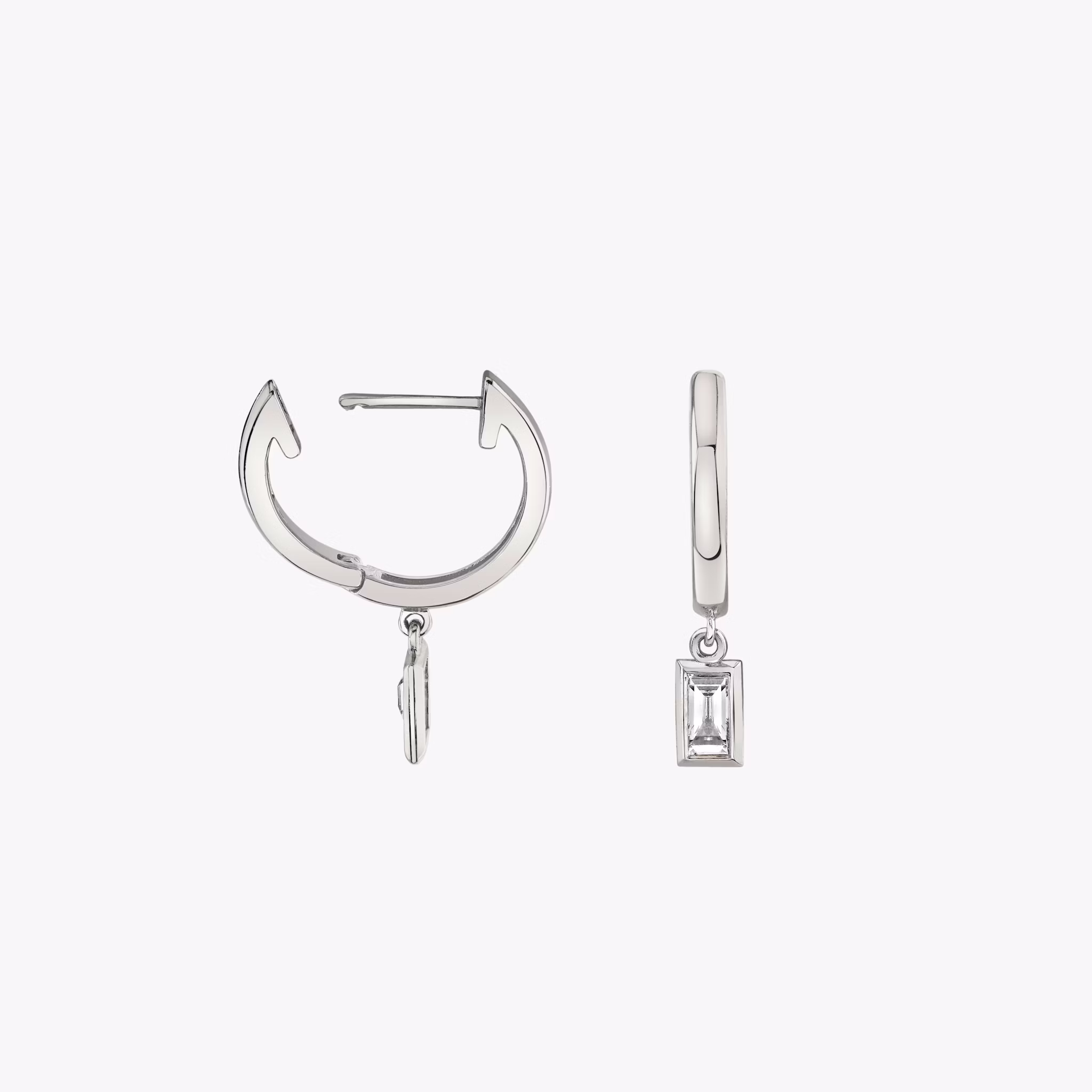 Petite Bezel Drop Huggie Hoop | Baguette | 14k | White Gold | caratWeight: 0.10ct