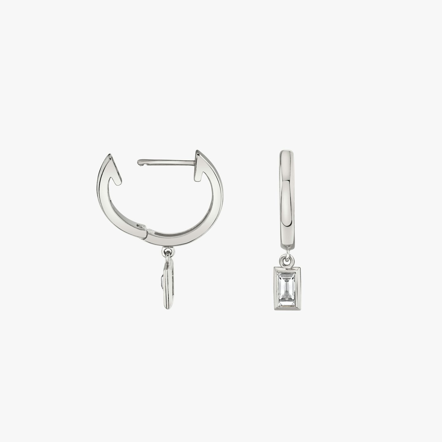 Knife-Edge Bezel Drop Huggie Hoop | Baguette | 14k | White Gold | caratWeight: 0.10ct