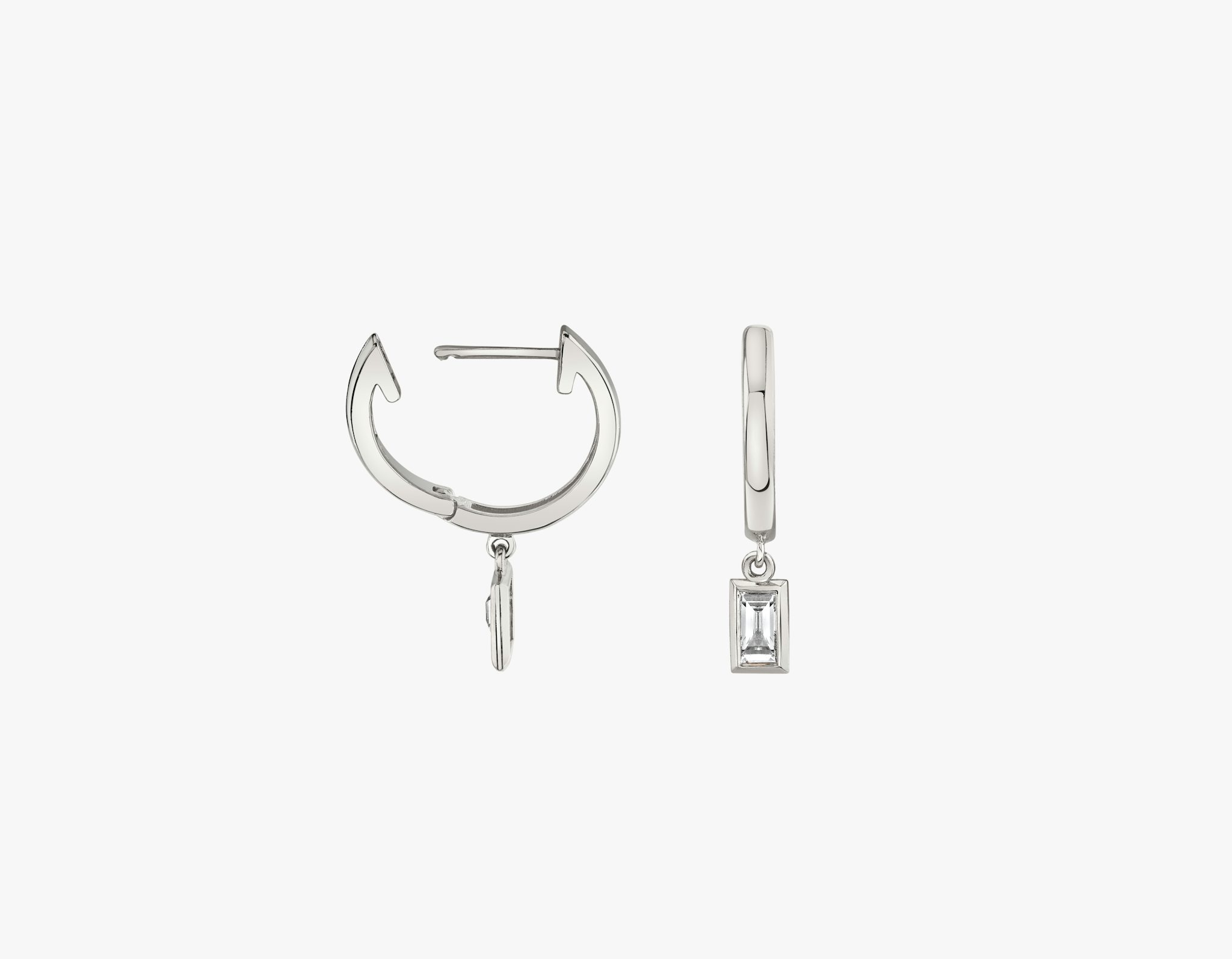 Petite Bezel Drop Huggie Hoop | Baguette | 14k | White Gold | caratWeight: 0.10ct