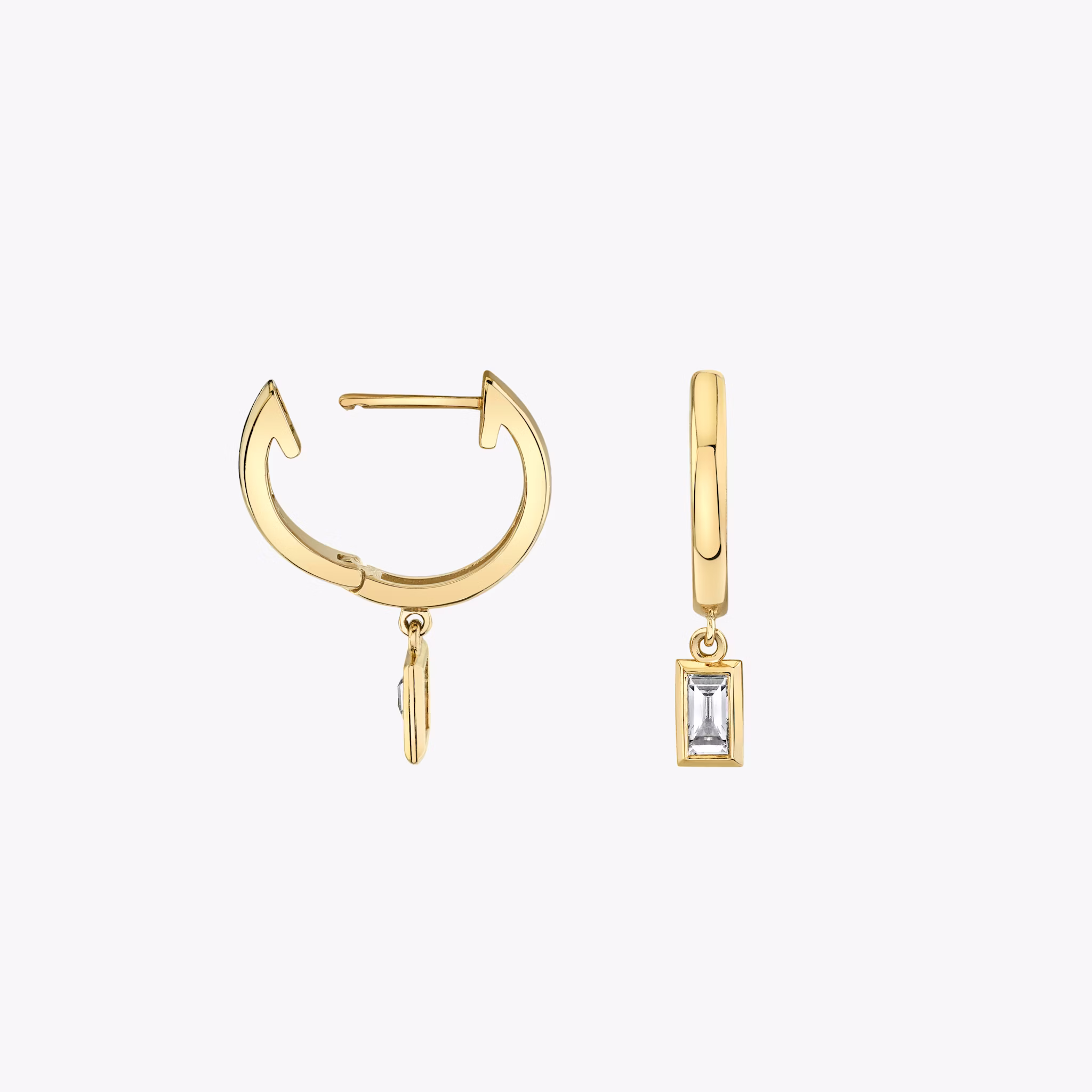 Petite Bezel Drop Huggie Hoop | Baguette | 14k | Yellow Gold | caratWeight: 0.10ct