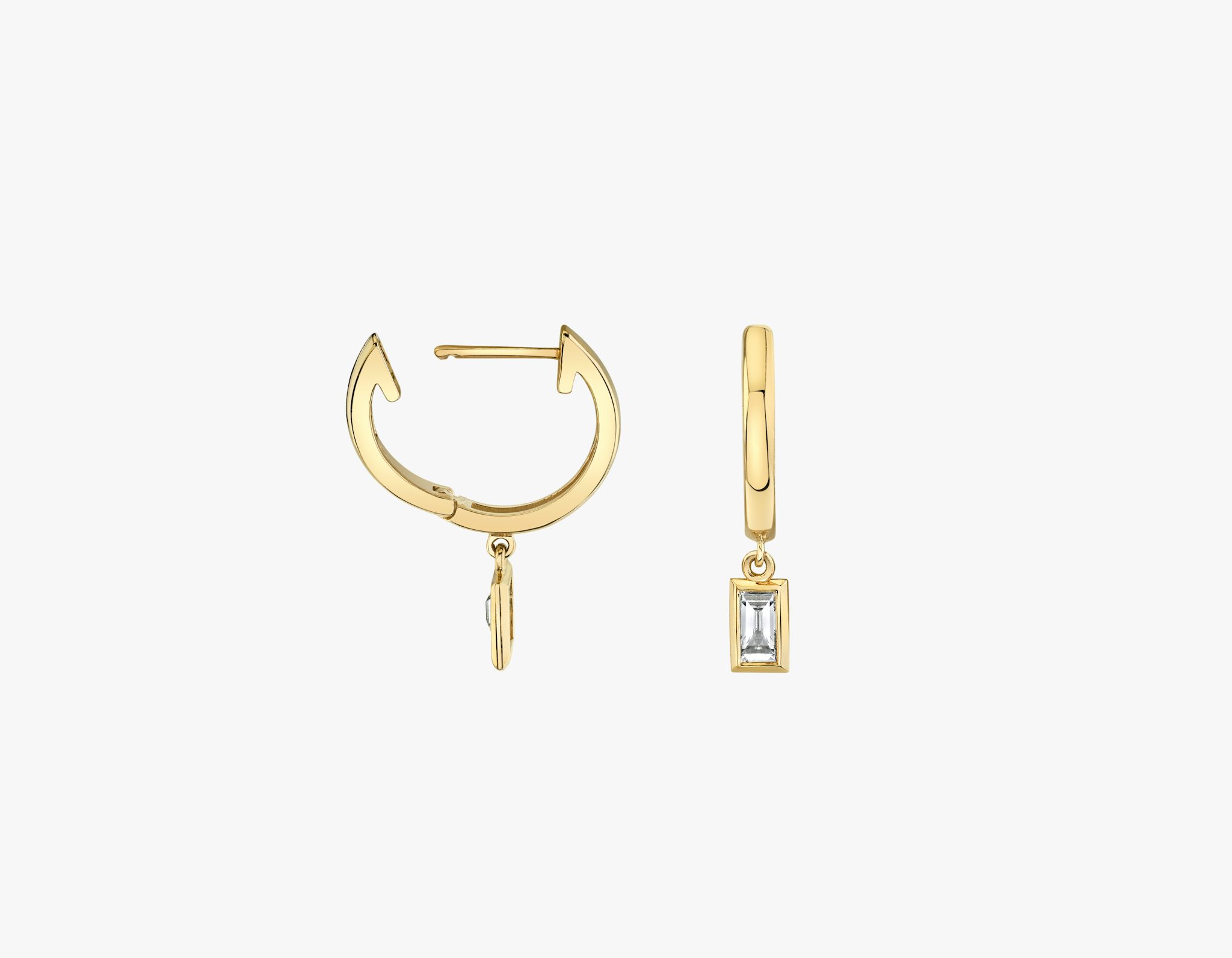 Petite Bezel Drop Huggie Hoop | Baguette | 14k | Yellow Gold | caratWeight: 0.10ct