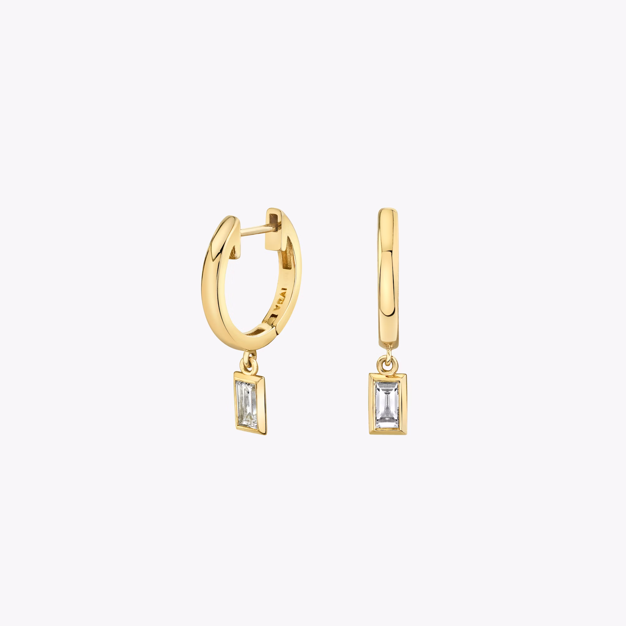 Petite Bezel Drop Huggie Hoop | Baguette | 14k | Yellow Gold | caratWeight: 0.10ct