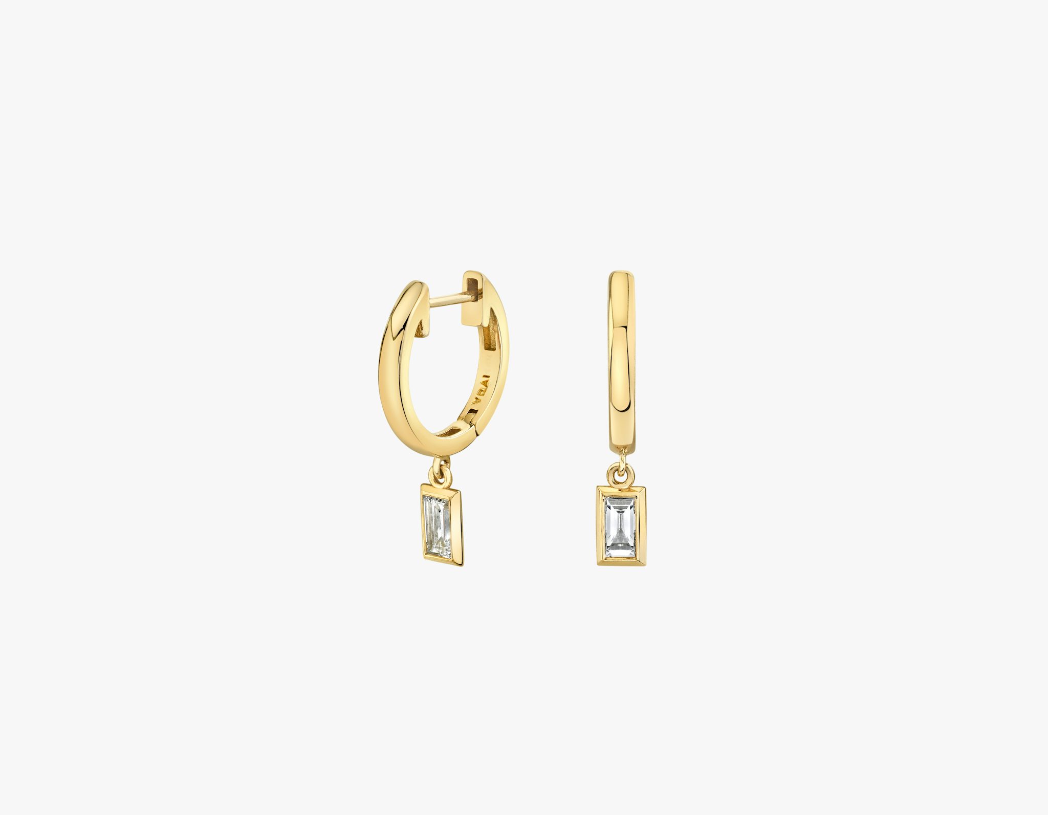 Petite Bezel Drop Huggie Hoop | Baguette | 14k | Yellow Gold | caratWeight: 0.10ct