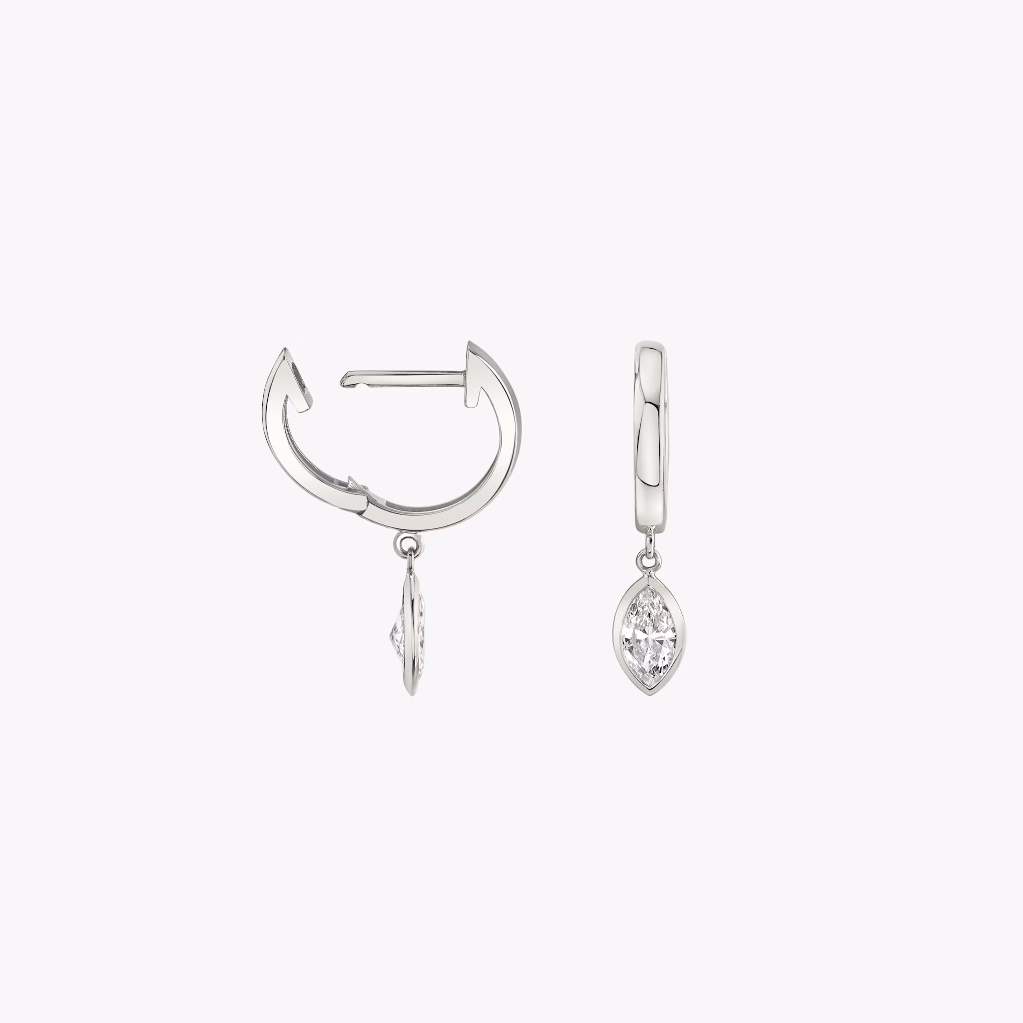 Knife-Edge Bezel Drop Huggie Hoop | Marquise | 14k | White Gold | caratWeight: 0.25ct