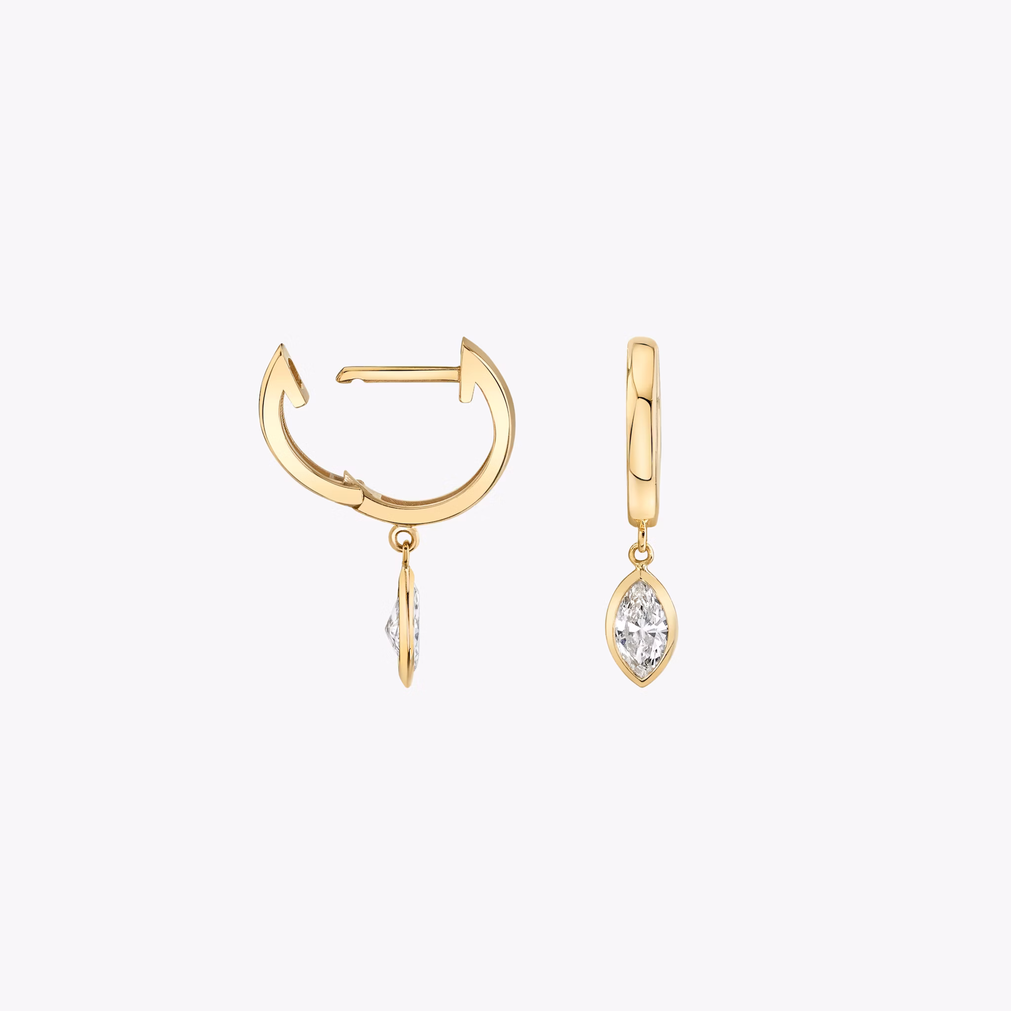 Knife-Edge Bezel Drop Huggie Hoop | Marquise | 14k | Yellow Gold | caratWeight: 0.25ct