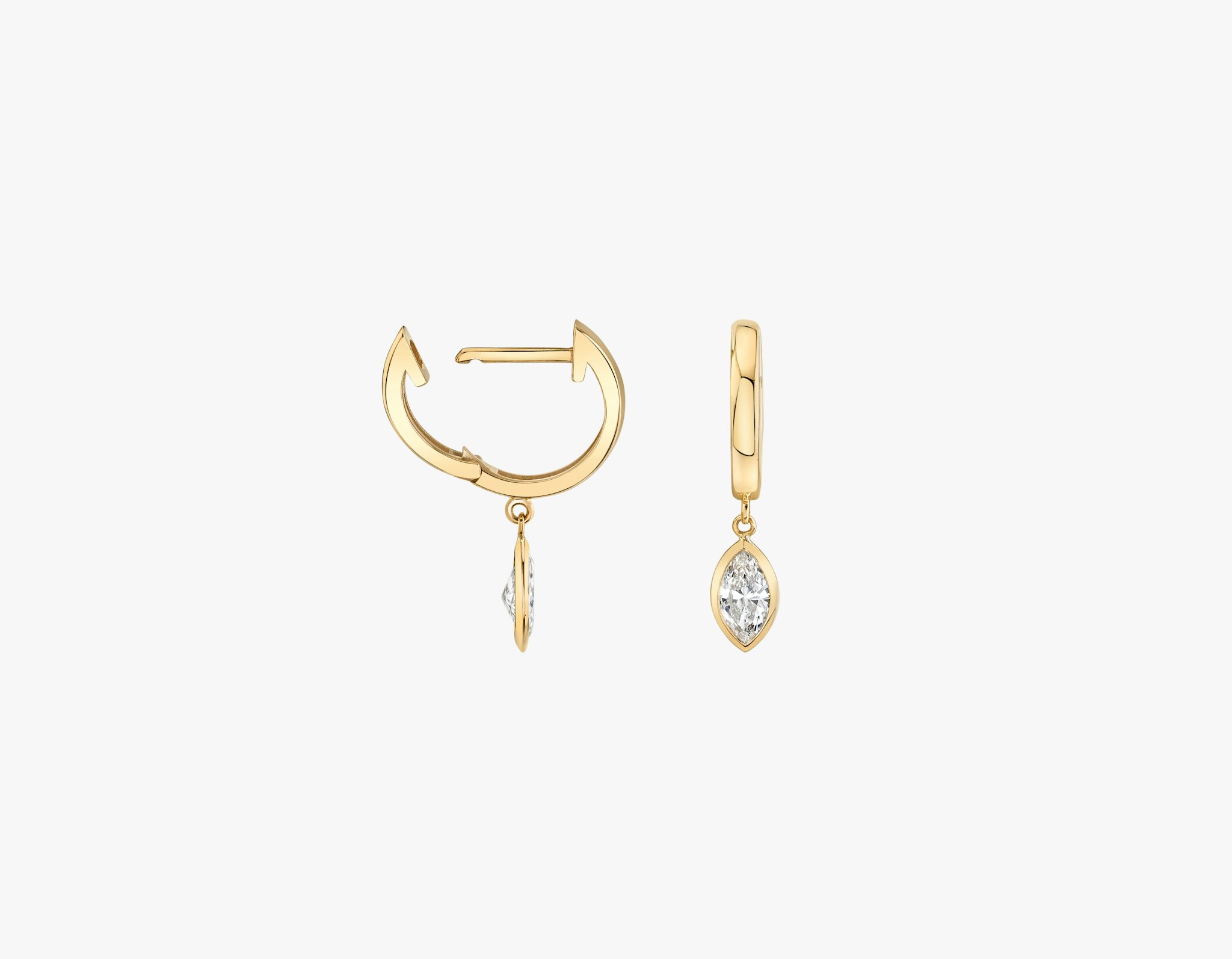 Knife-Edge Bezel Drop Huggie Hoop | Marquise | 14k | Yellow Gold | caratWeight: 0.25ct