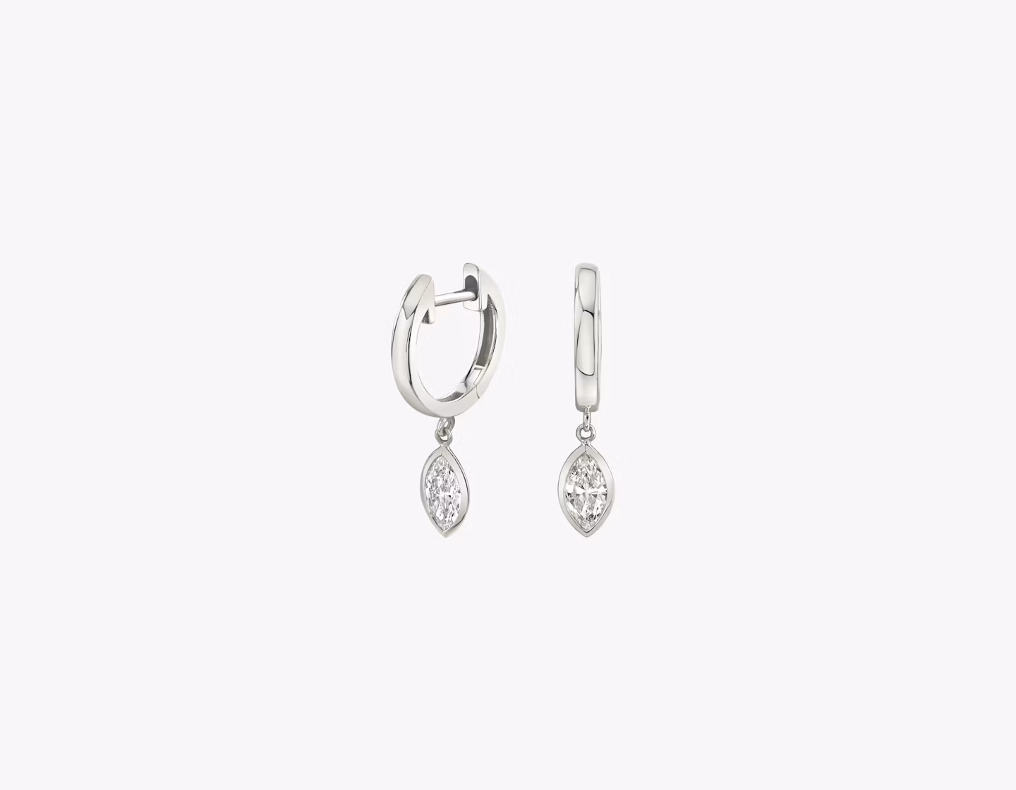 Knife-Edge Bezel Drop Huggie Hoop Marquise | White Gold