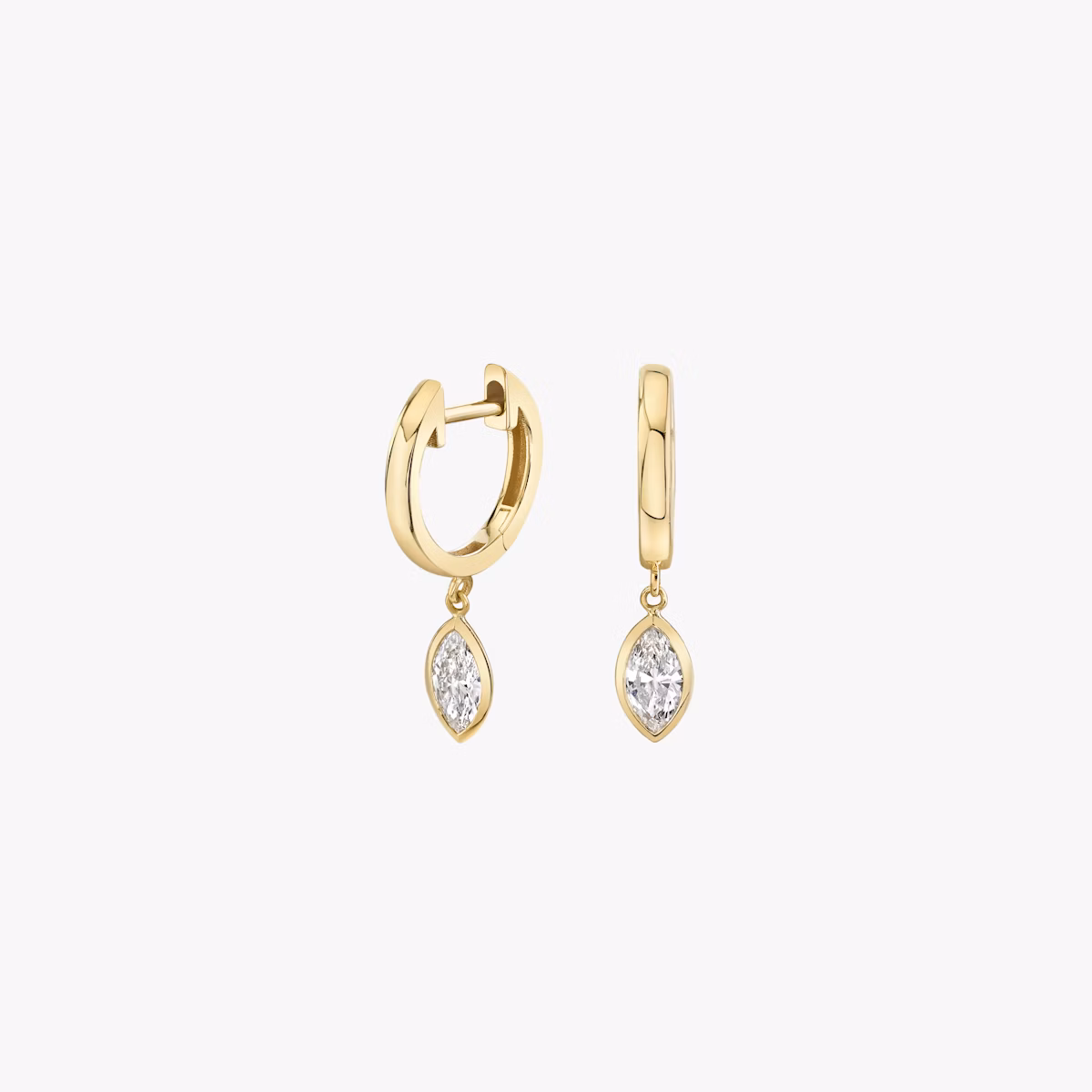 Knife-Edge Bezel Drop Huggie Hoop | Marquise | 14k | Yellow Gold | caratWeight: 0.25ct