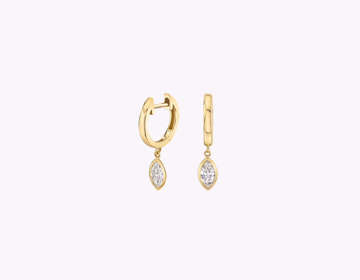 Knife-Edge Bezel Drop Huggie Hoop Marquise | Yellow Gold