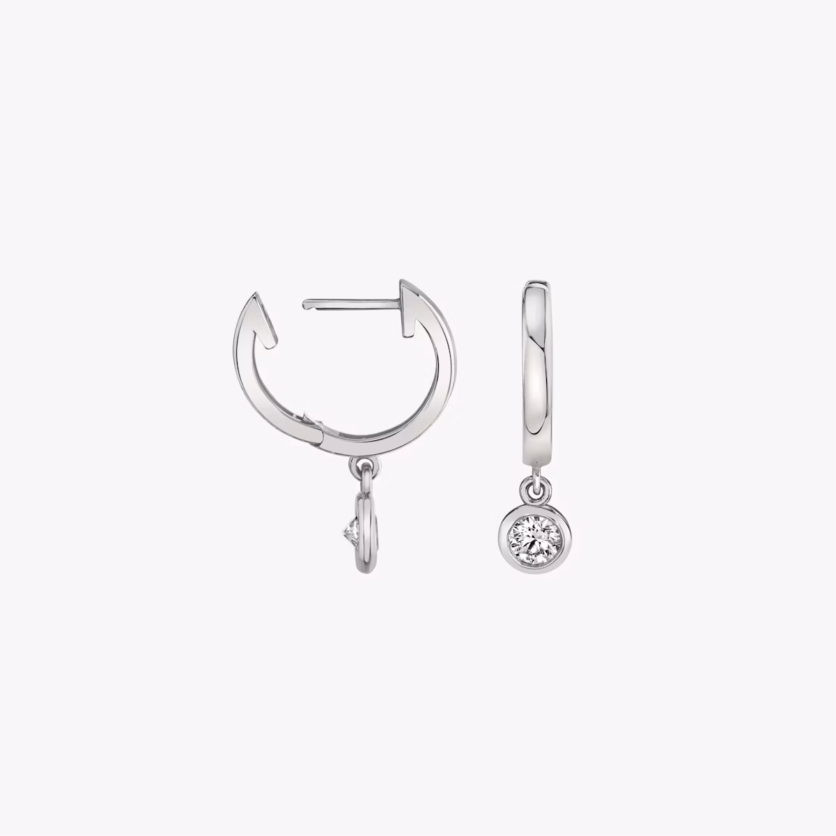 Knife-Edge Bezel Drop Huggie Hoop | Round Brilliant | 14k | White Gold | caratWeight: 0.10ct