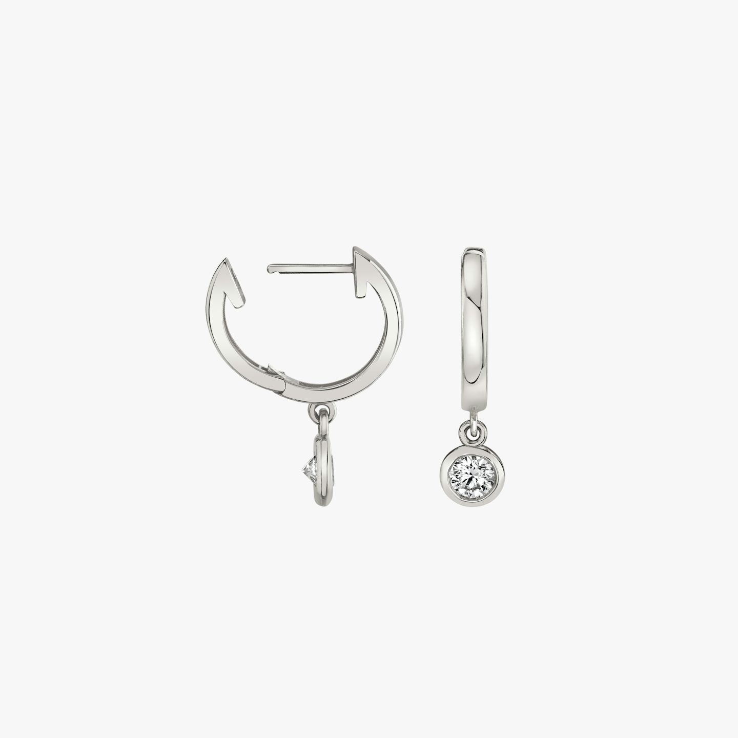 Knife-Edge Bezel Drop Huggie Hoop | Round Brilliant | 14k | White Gold | caratWeight: 0.10ct