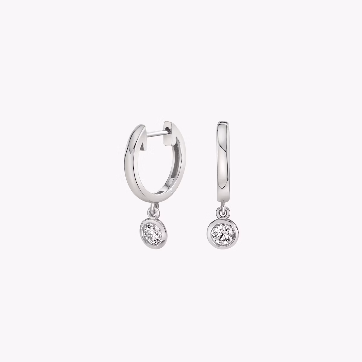 Knife-Edge Bezel Drop Huggie Hoop | Round Brilliant | 14k | White Gold | caratWeight: 0.10ct