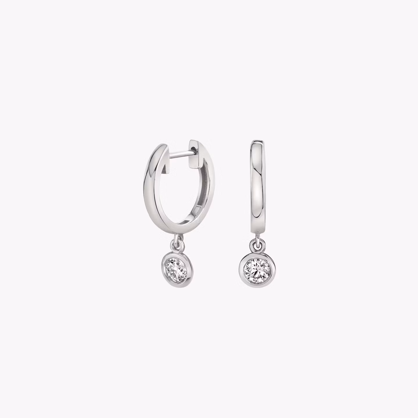 Knife-Edge Bezel Drop Huggie Hoop | Round Brilliant | 14k | White Gold | caratWeight: 0.10ct