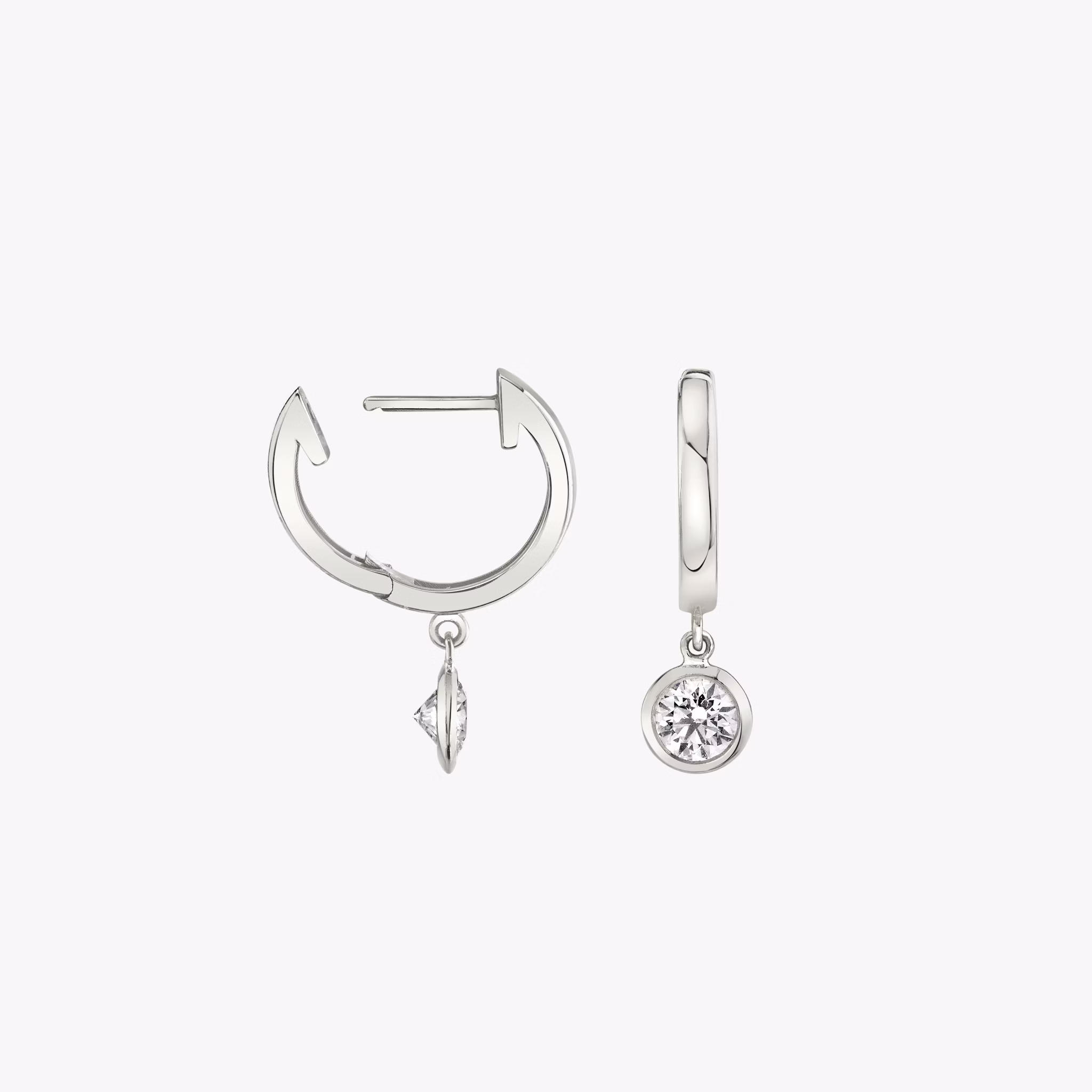 Knife-Edge Bezel Drop Huggie Hoop | Round Brilliant | 14k | White Gold | caratWeight: 0.25ct