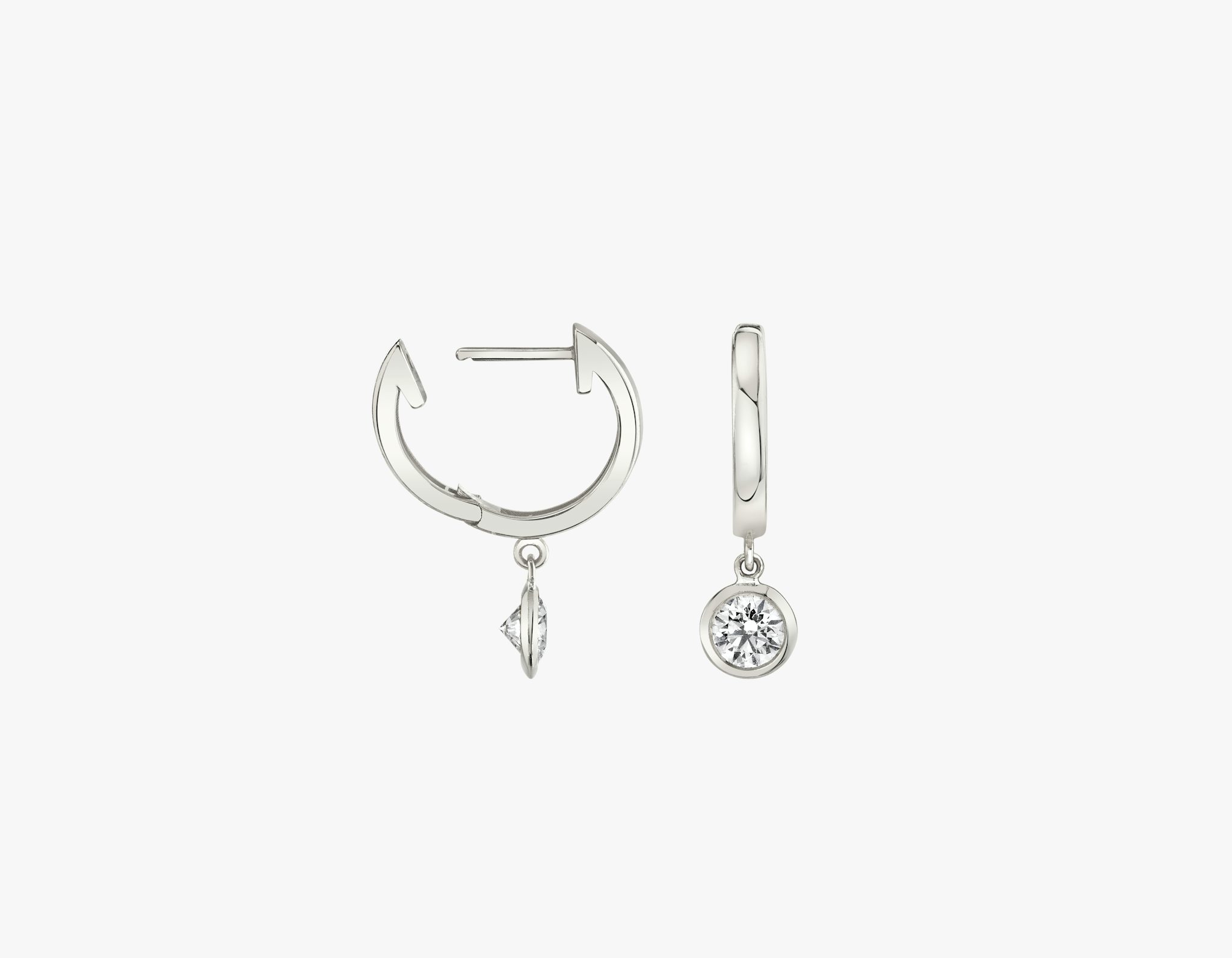 Knife-Edge Bezel Drop Huggie Hoop | Round Brilliant | 14k | White Gold | caratWeight: 0.25ct