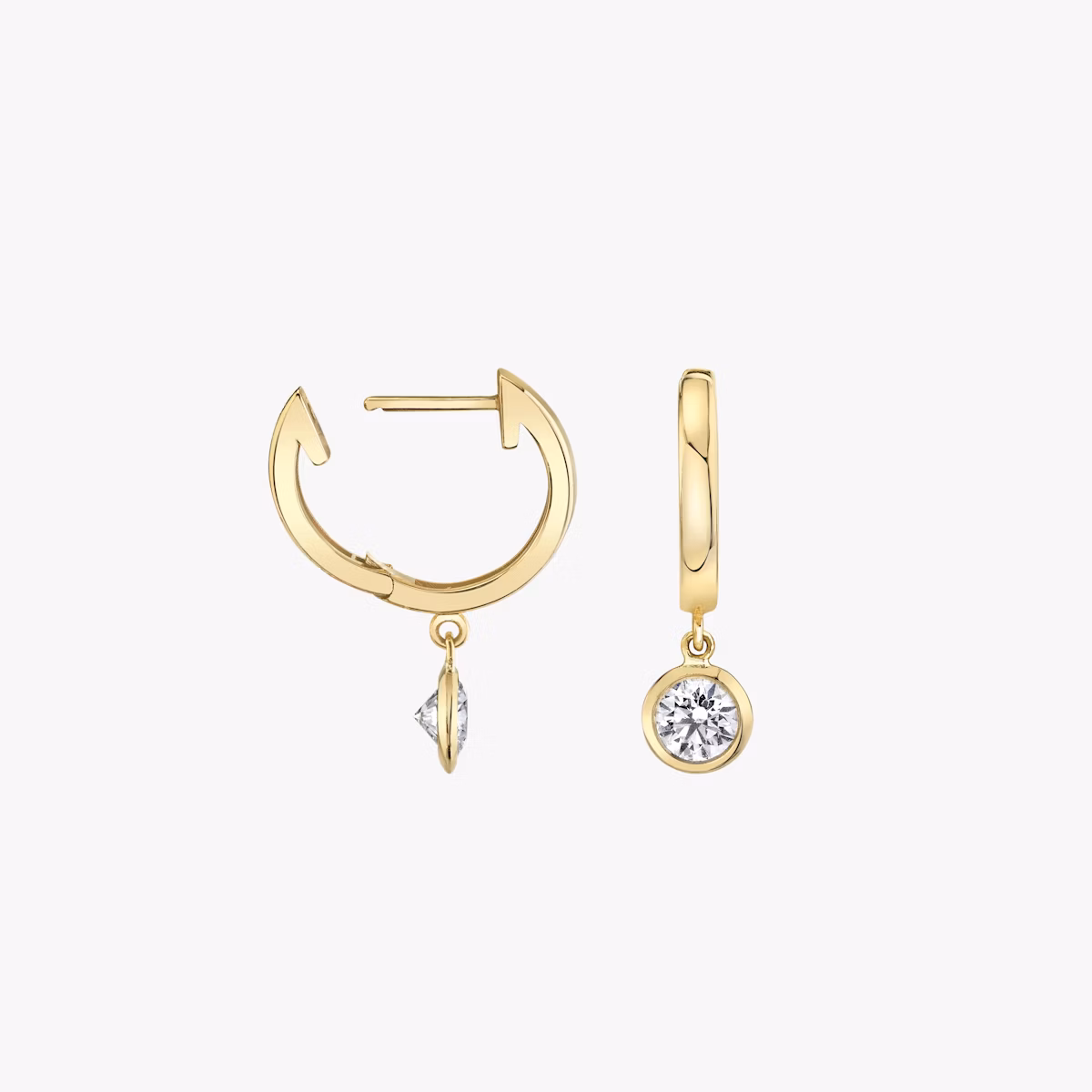 Knife-Edge Bezel Drop Huggie Hoop | Rund | 14k | Gelbgold | caratWeight: 0.25ct