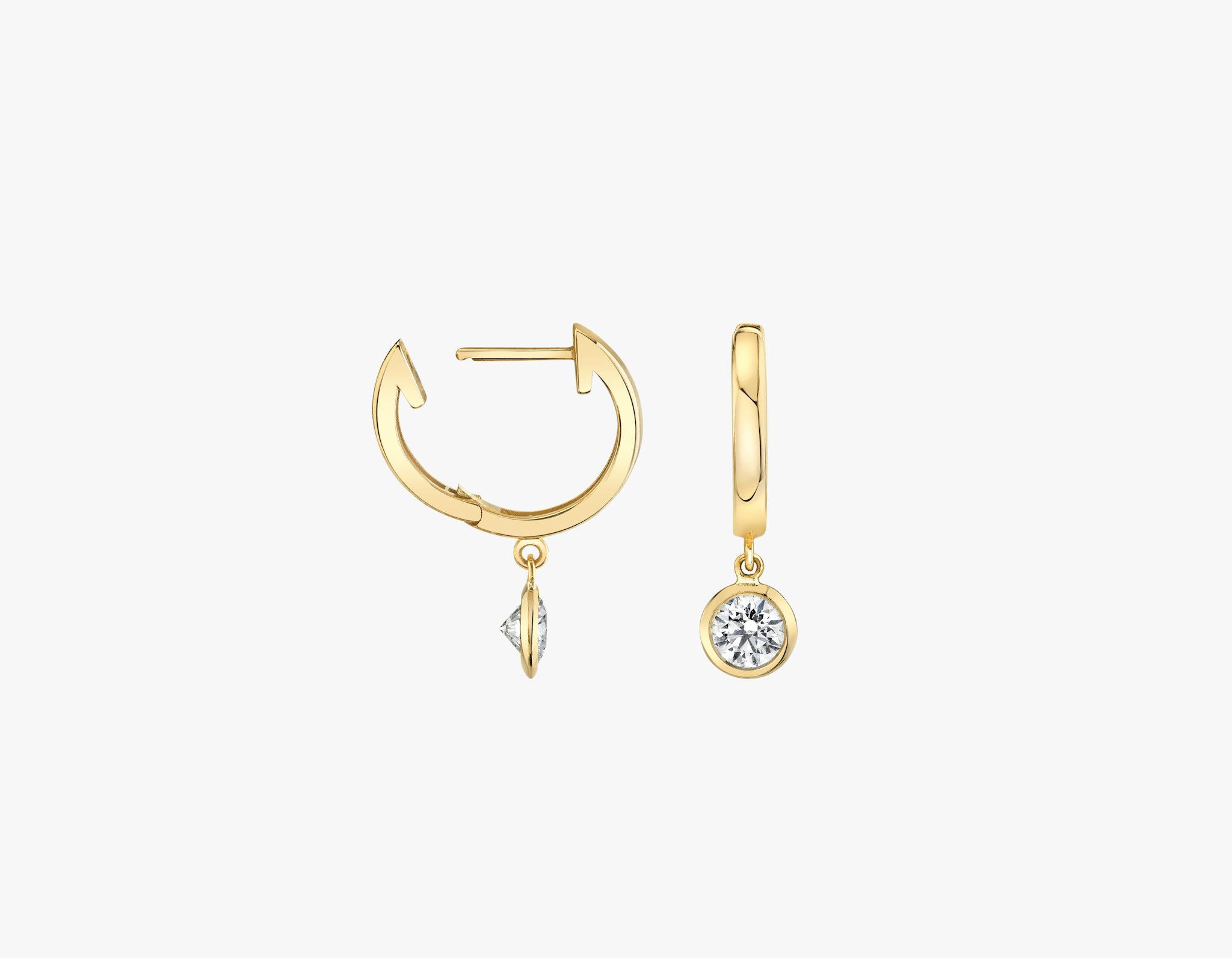 Knife-Edge Bezel Drop Huggie Hoop | Round Brilliant | 14k | Yellow Gold | caratWeight: 0.25ct