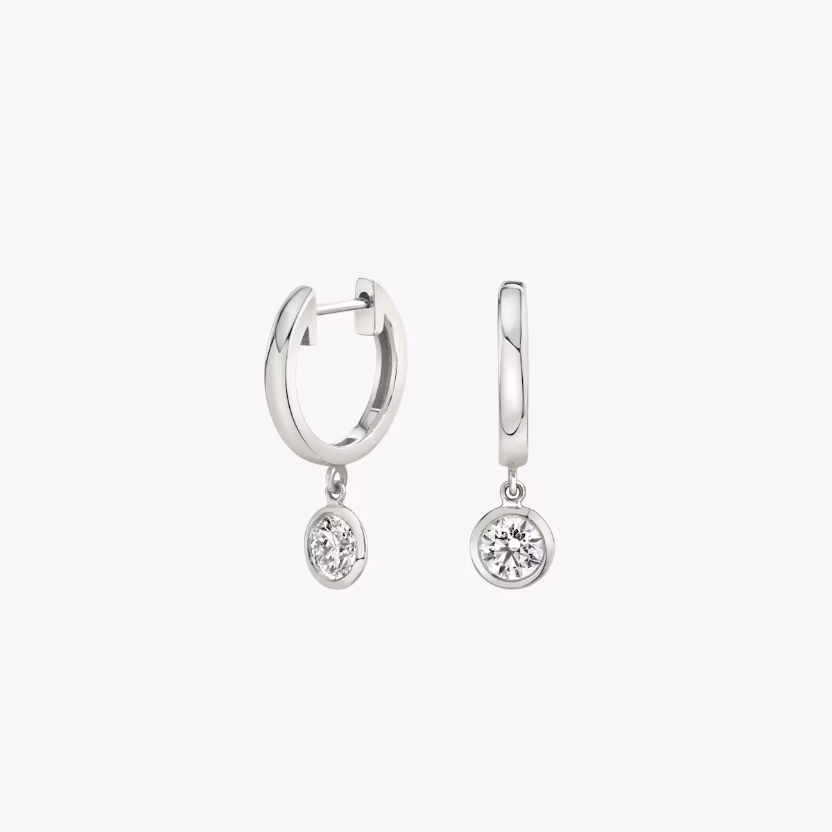 Knife-Edge Bezel Drop Huggie Hoop | Round Brilliant | 14k | White Gold | caratWeight: 0.25ct
