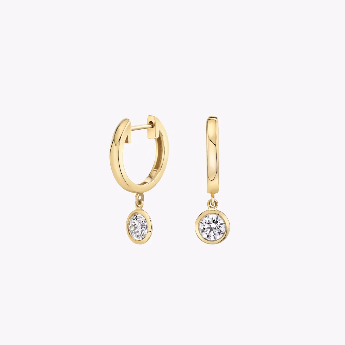 Knife-Edge Bezel Drop Huggie Hoop | Rund | 14k | Gelbgold | caratWeight: 0.25ct