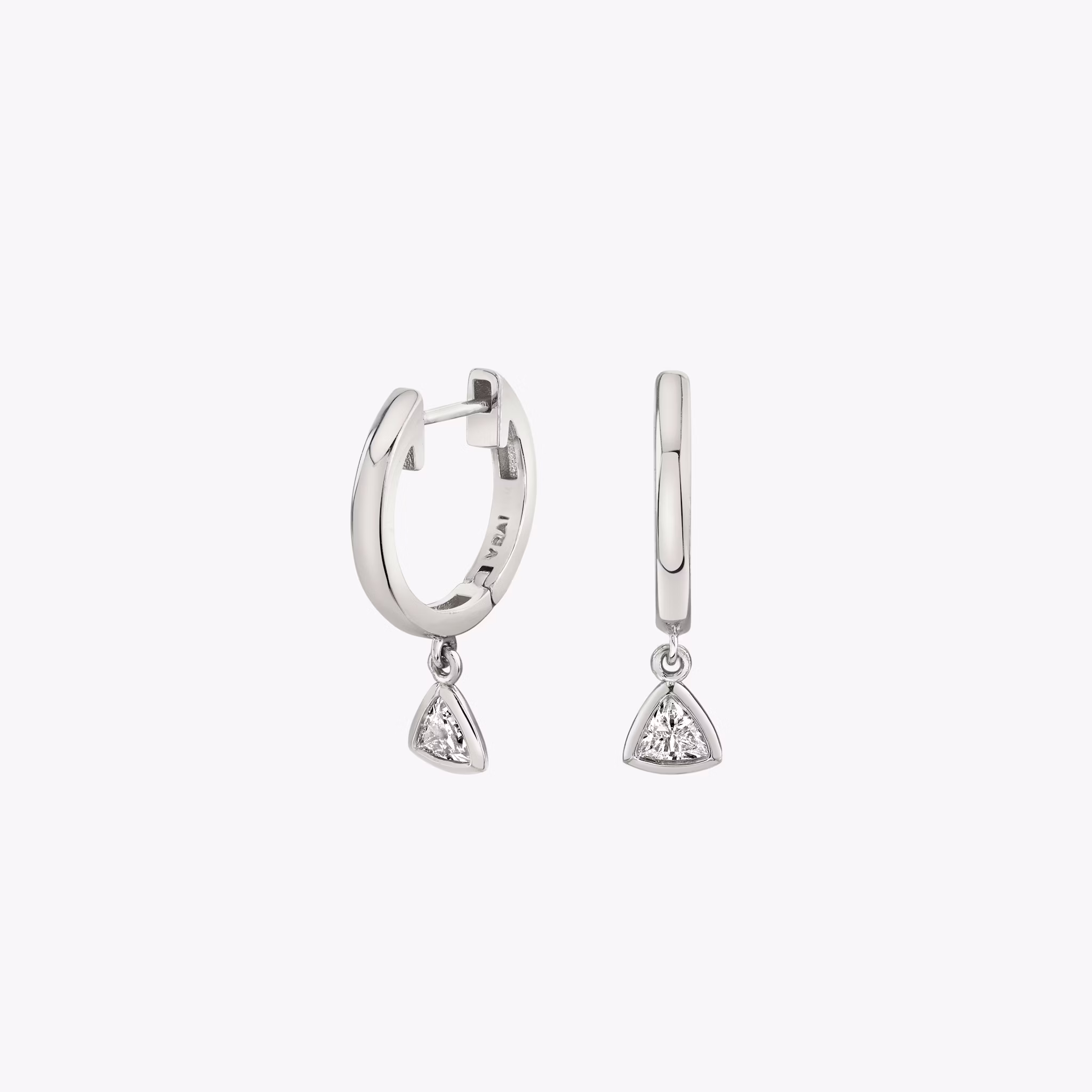 Petite Bezel Drop Huggie Hoop | Trillion | 14k | White Gold | caratWeight: 0.10ct