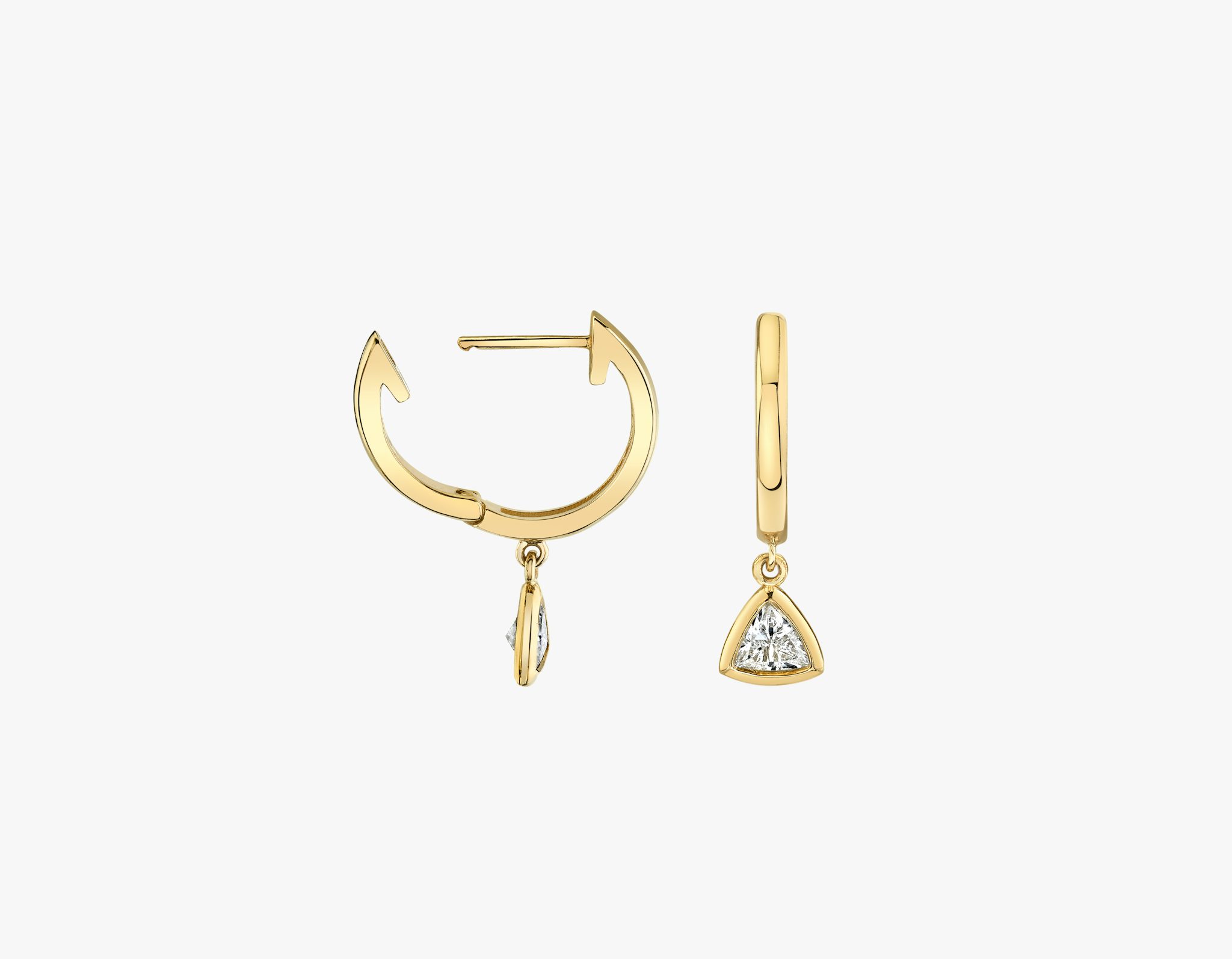 Knife-Edge Bezel Drop Huggie Hoop | Trillion | 14k | Yellow Gold | caratWeight: 0.25ct