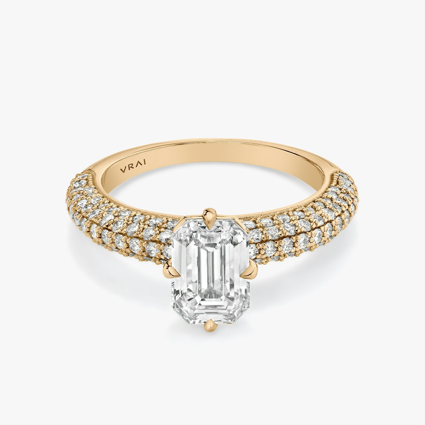The Curator | Emerald | 14k | Rose Gold | bandAccent: Pavé | diamondOrientation: vertical | caratWeight: other