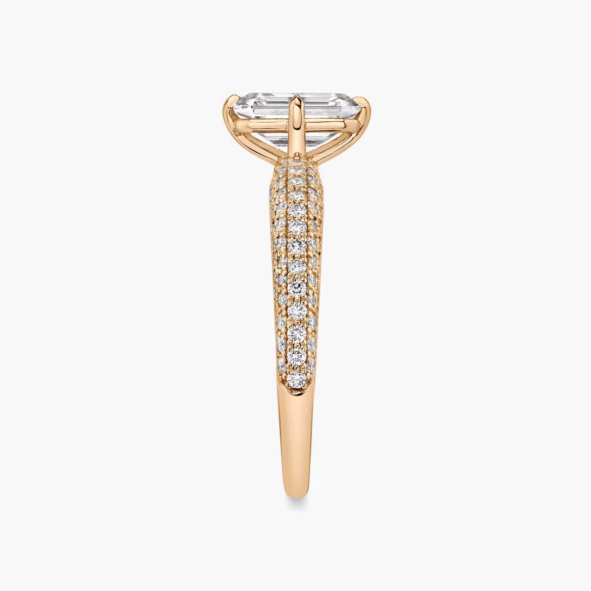 The Curator | Emerald | 14k | Rose Gold | bandAccent: Pavé | diamondOrientation: vertical | caratWeight: other