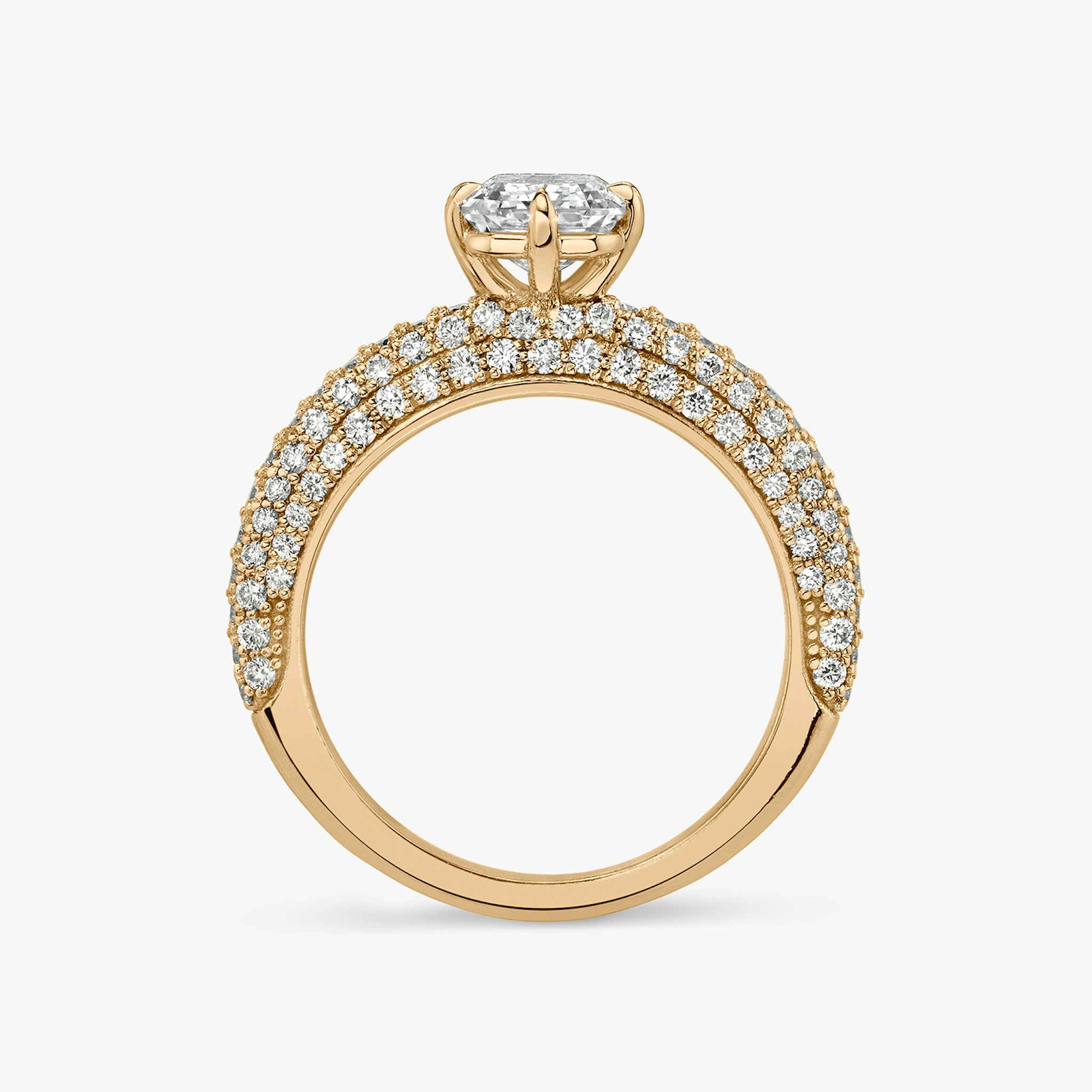 The Curator | Emerald | 14k | Rose Gold | bandAccent: Pavé | diamondOrientation: vertical | caratWeight: other