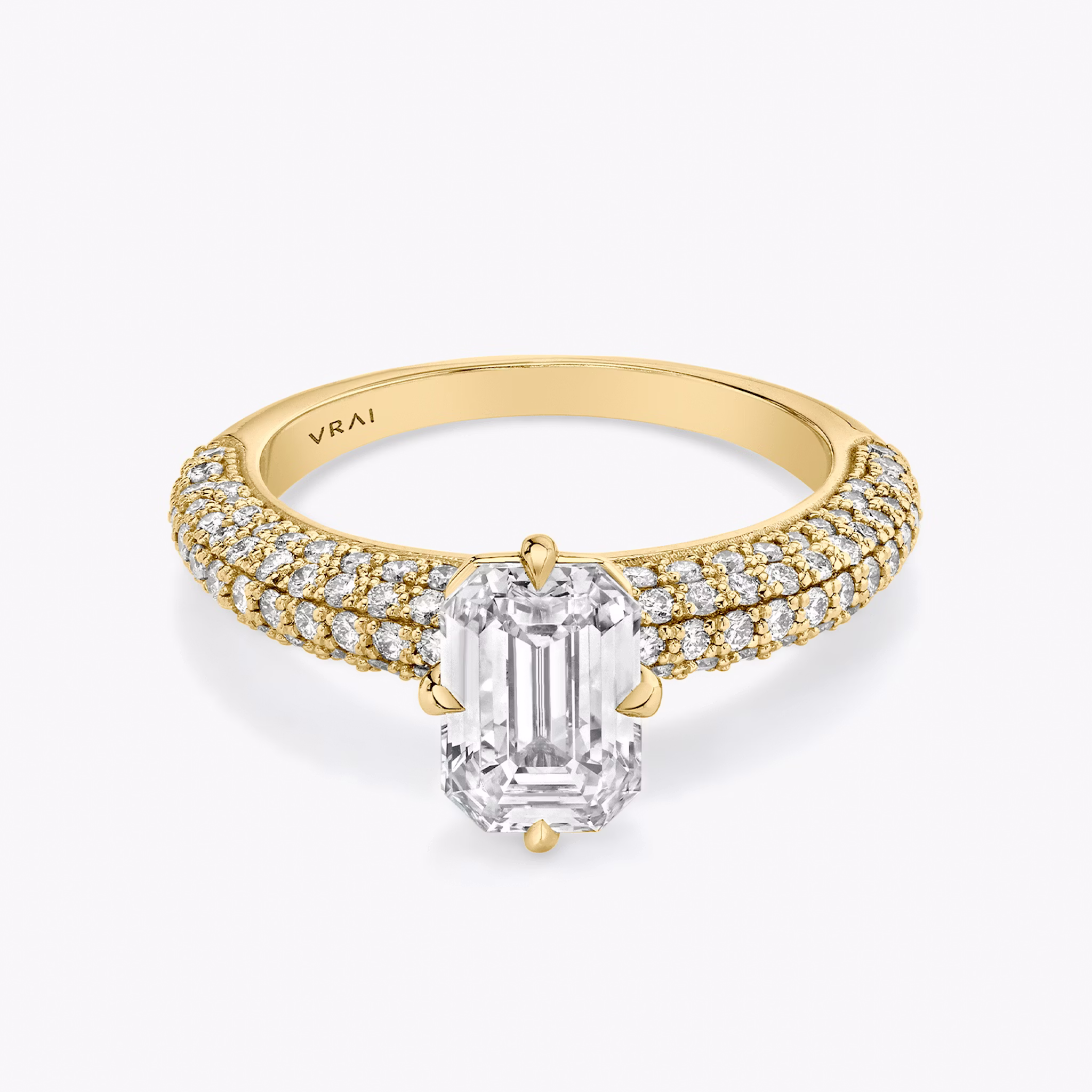 The Curator | Emerald | 18k | Yellow Gold | bandAccent: Pavé | diamondOrientation: vertical | caratWeight: other