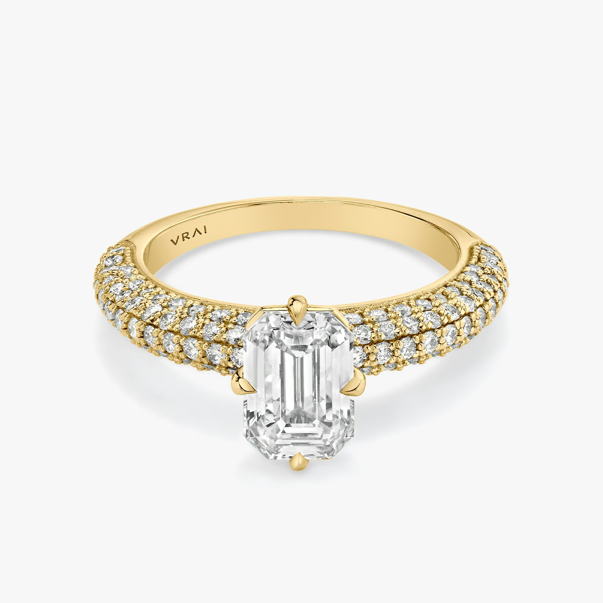 The Curator | Emerald | 18k | Yellow Gold | bandAccent: Pavé | diamondOrientation: vertical | caratWeight: other