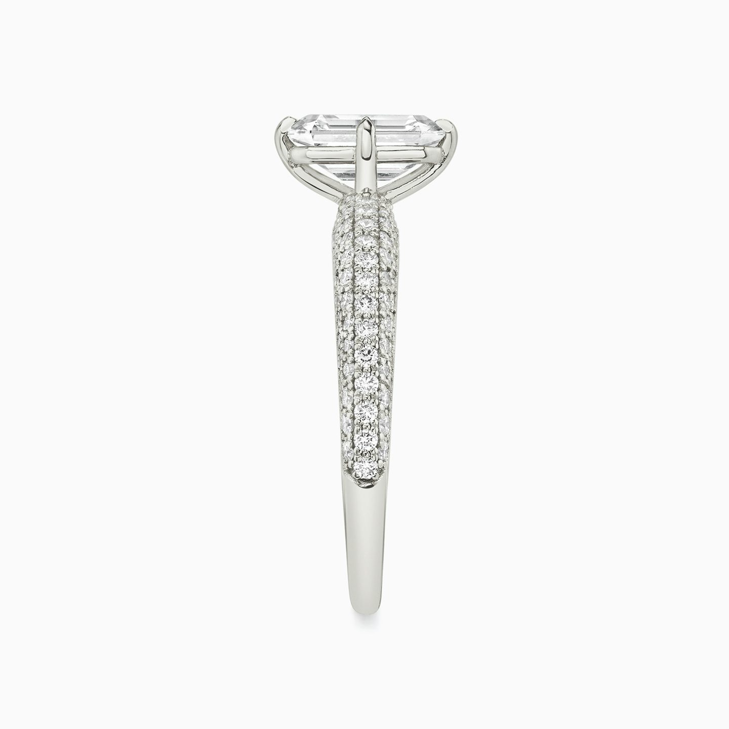The Curator | Emerald | Platinum | bandAccent: Pavé | diamondOrientation: vertical | caratWeight: other