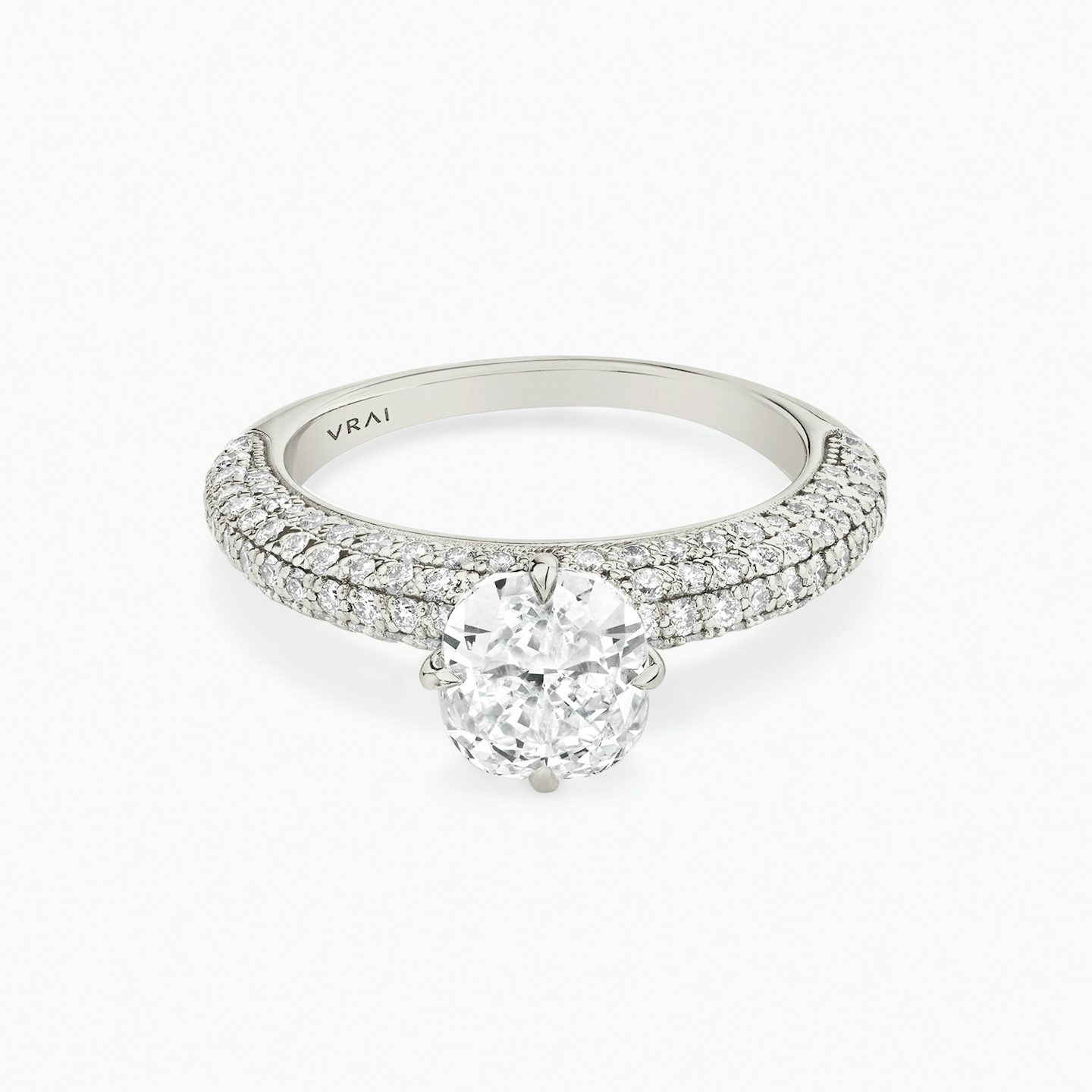 The Curator | Cushion | 18k | White Gold | bandAccent: Pavé | diamondOrientation: vertical | caratWeight: other