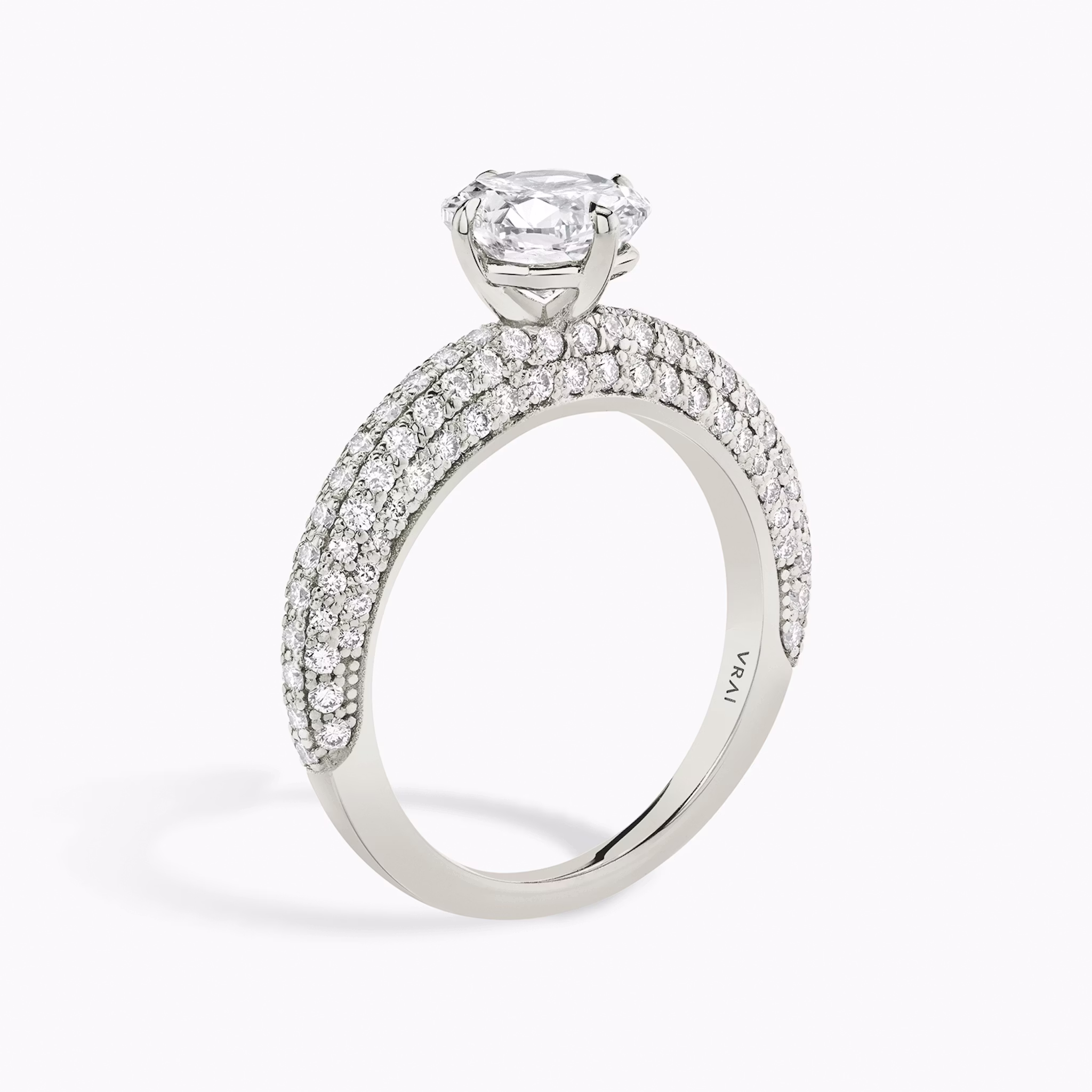 The Curator | Cushion | 18k | White Gold | bandAccent: Pavé | diamondOrientation: vertical | caratWeight: other