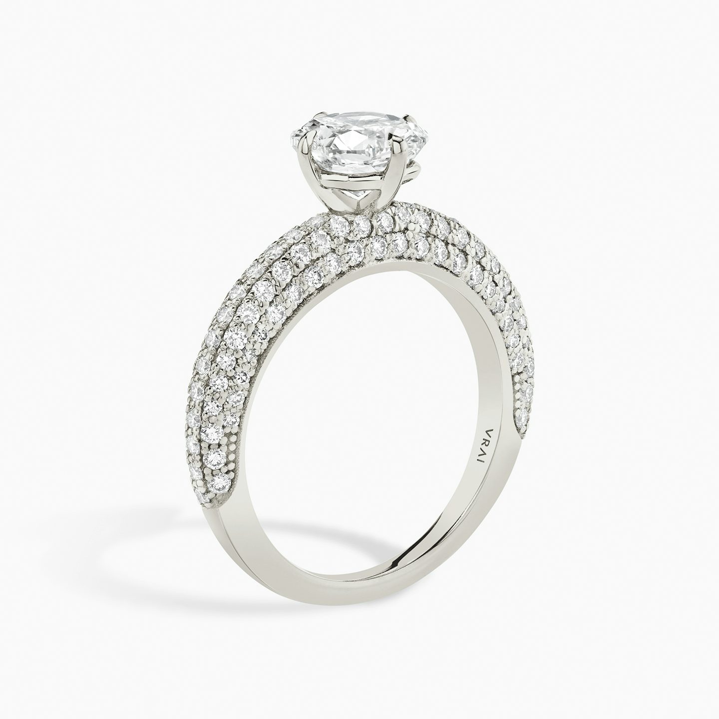 The Curator | Cushion | 18k | White Gold | bandAccent: Pavé | diamondOrientation: vertical | caratWeight: other