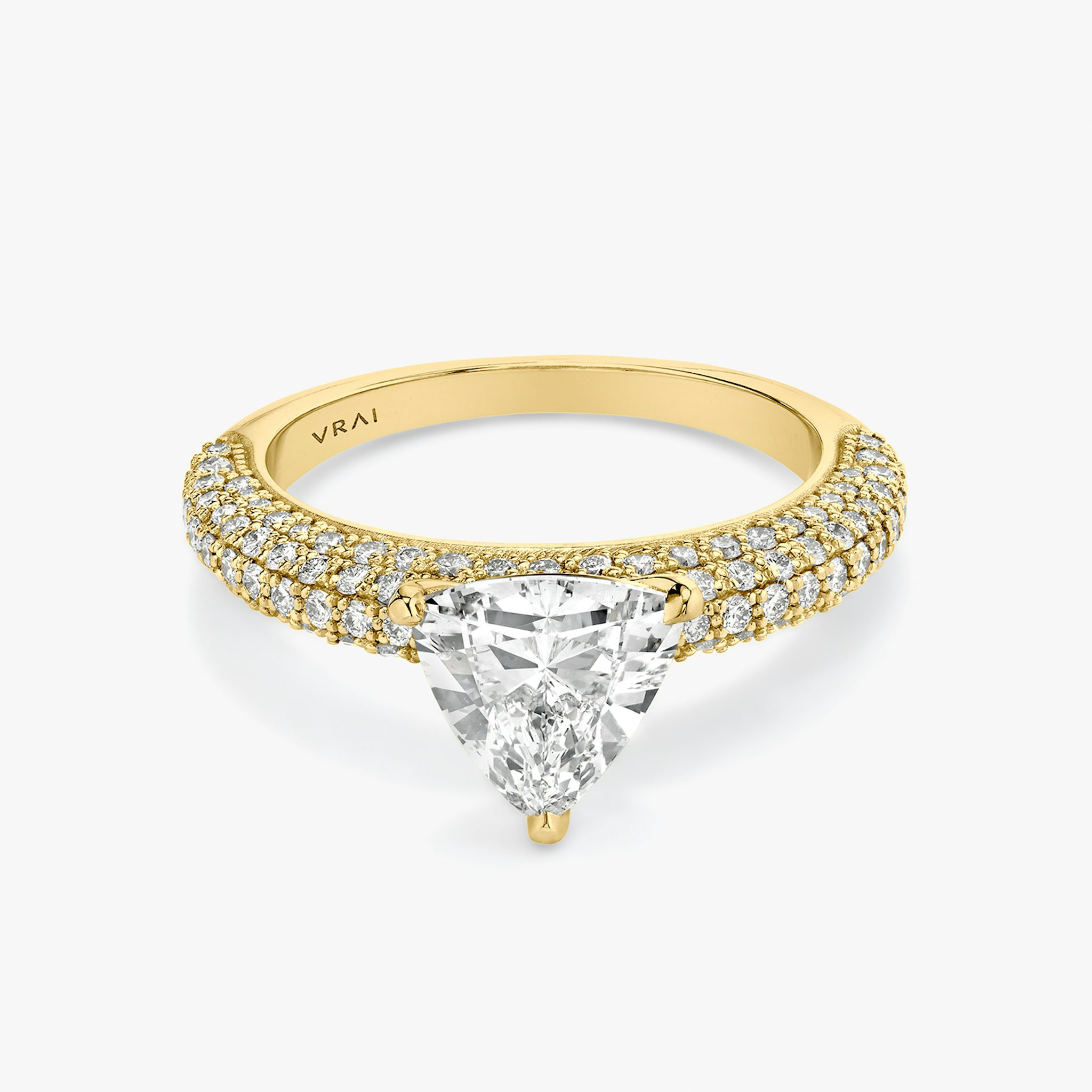 The Curator | Trillion | 18k | Yellow Gold | bandAccent: Pavé | diamondOrientation: vertical | caratWeight: other