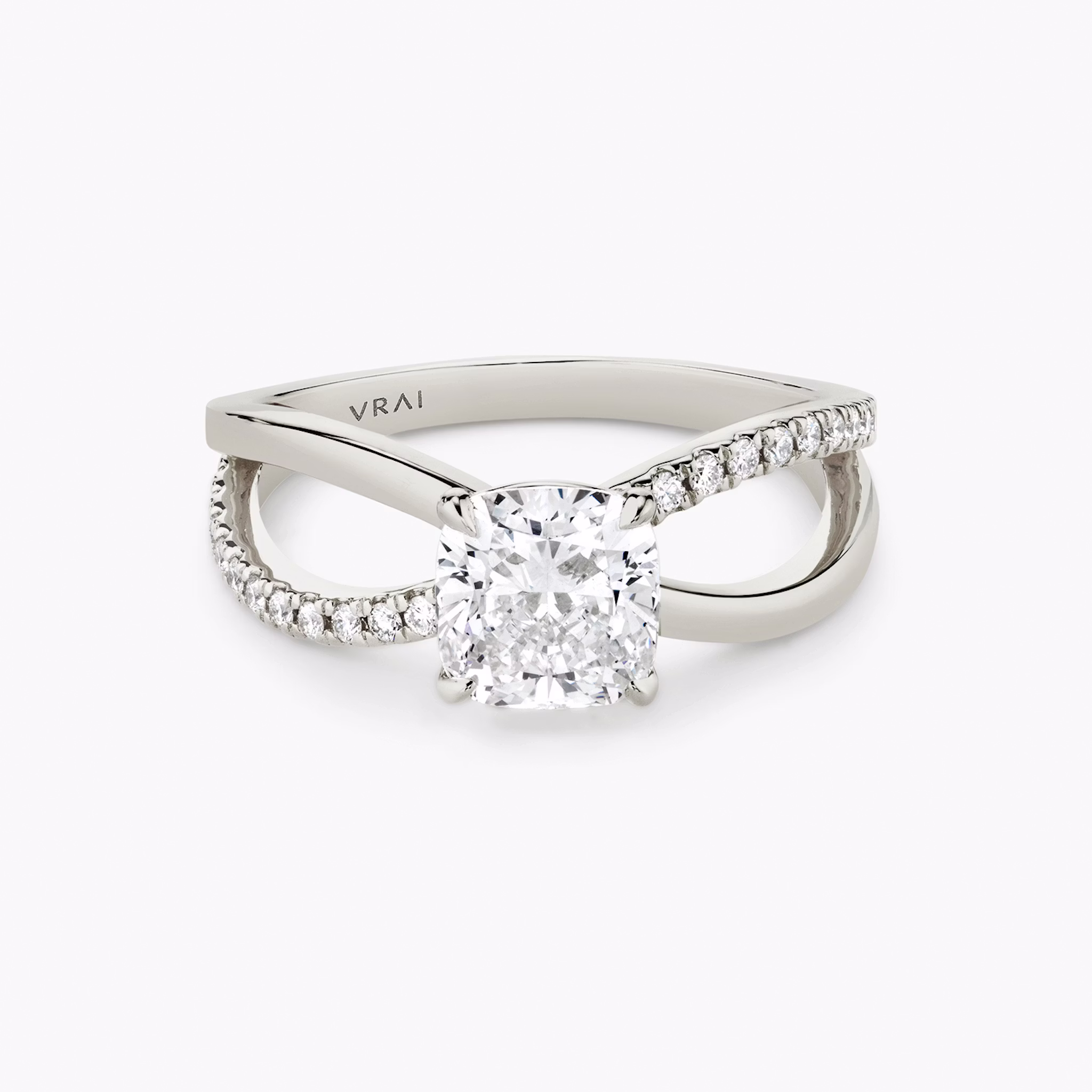 The Duet | Cushion | Platinum | bandAccent: Pavé | diamondOrientation: vertical | caratWeight: other