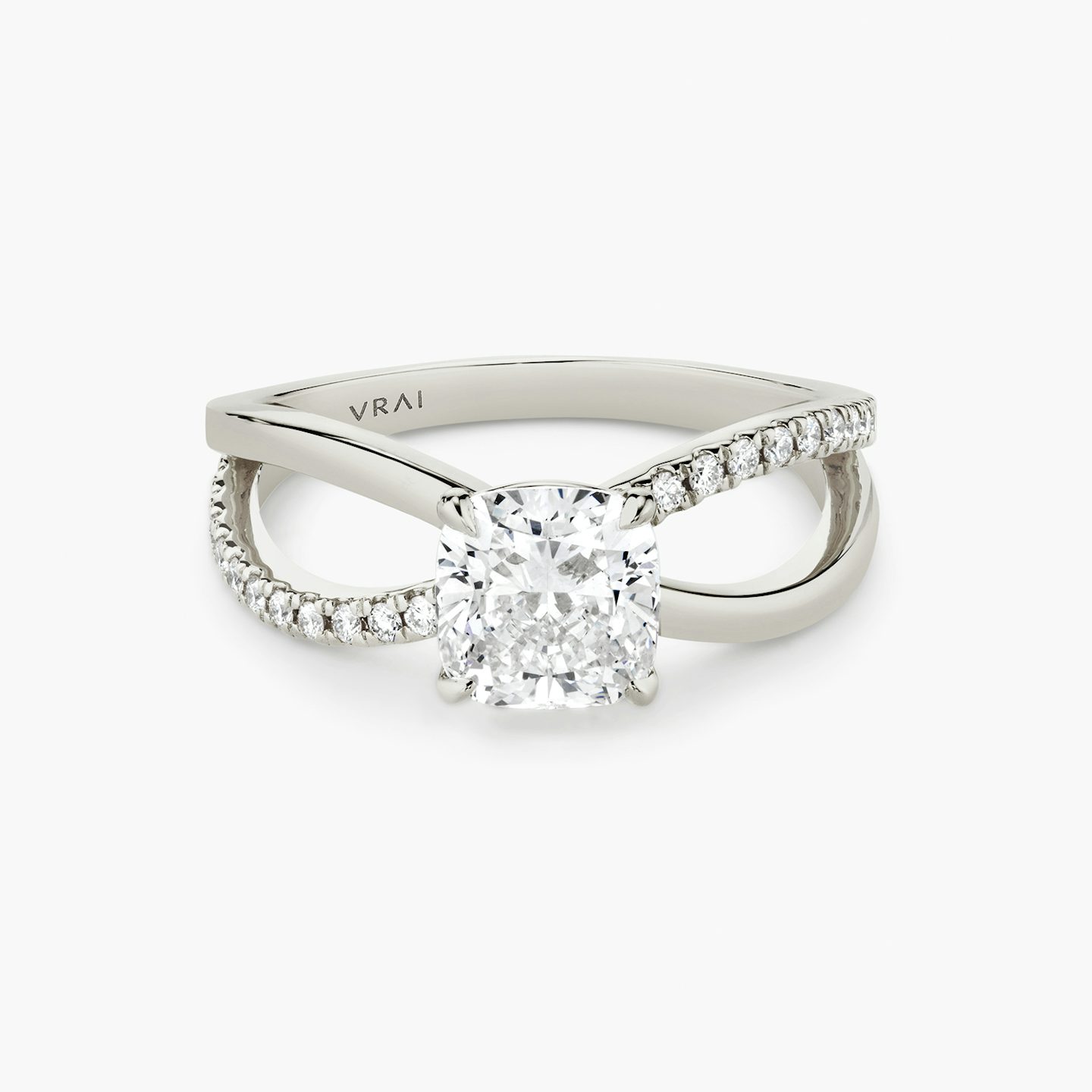 The Duet | Cushion | Platinum | bandAccent: Pavé | diamondOrientation: vertical | caratWeight: other