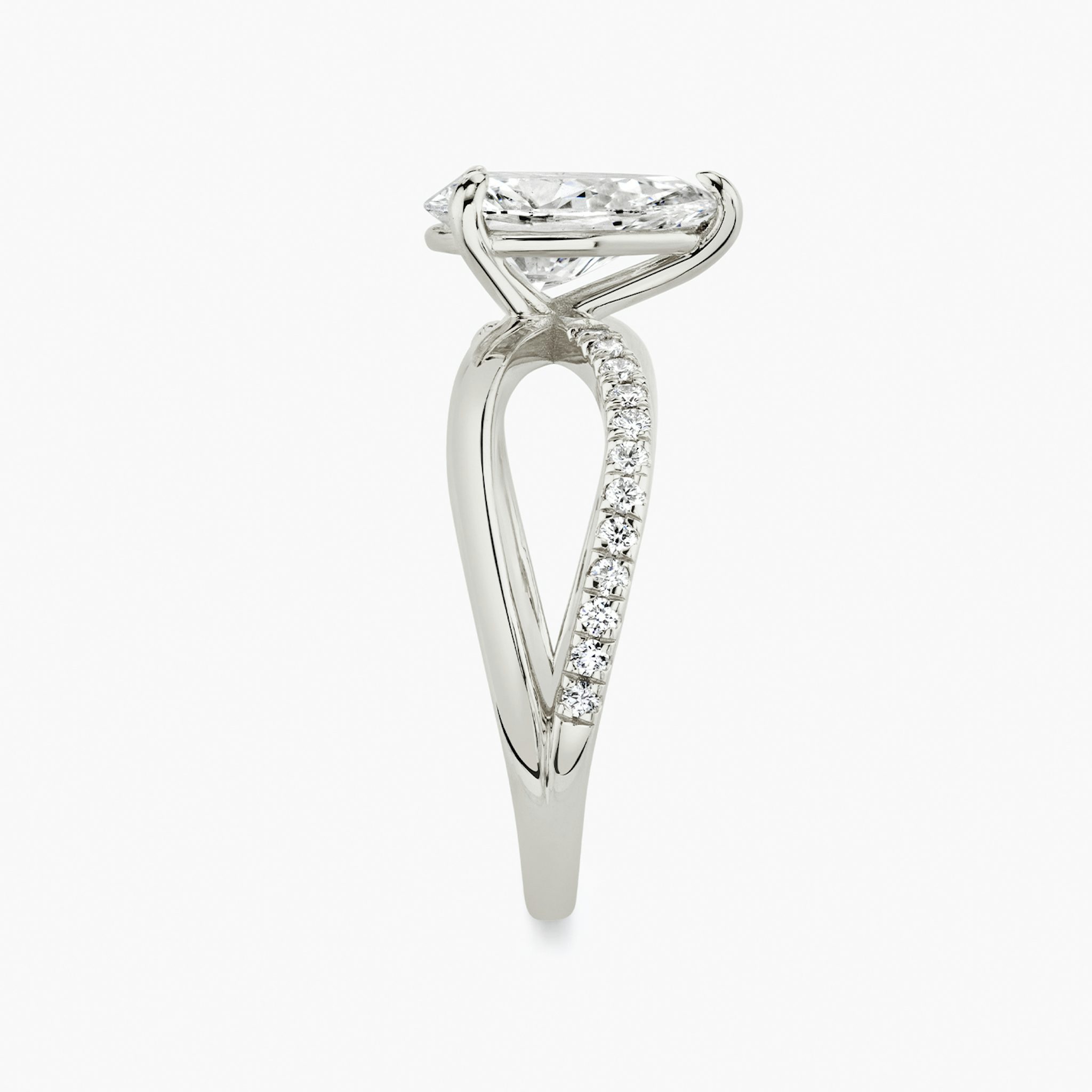 The Duet | Pear | Platinum | bandAccent: Pavé | diamondOrientation: vertical | caratWeight: other