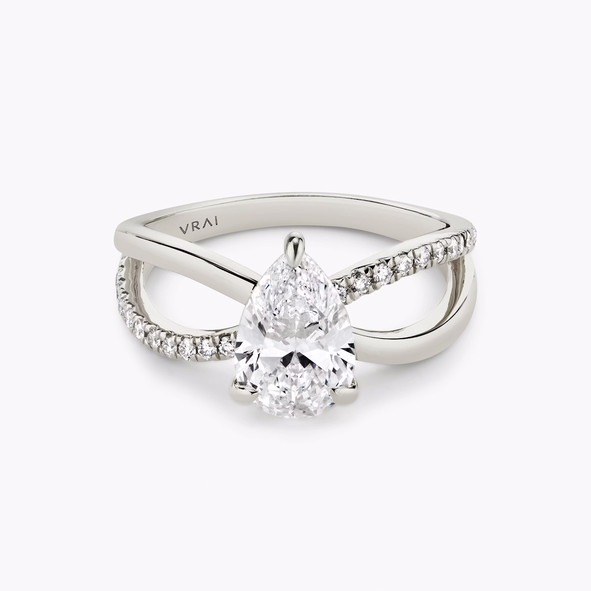 The Duet | Pear | Platinum | bandAccent: Pavé | diamondOrientation: vertical | caratWeight: other