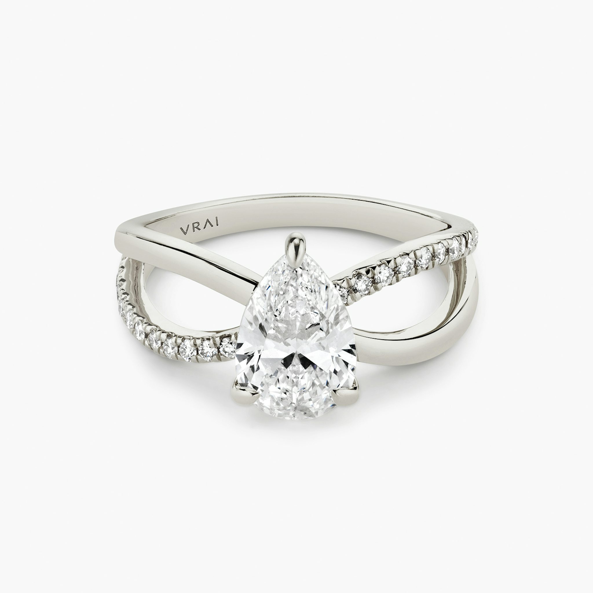 The Duet | Pear | Platinum | bandAccent: Pavé | diamondOrientation: vertical | caratWeight: other
