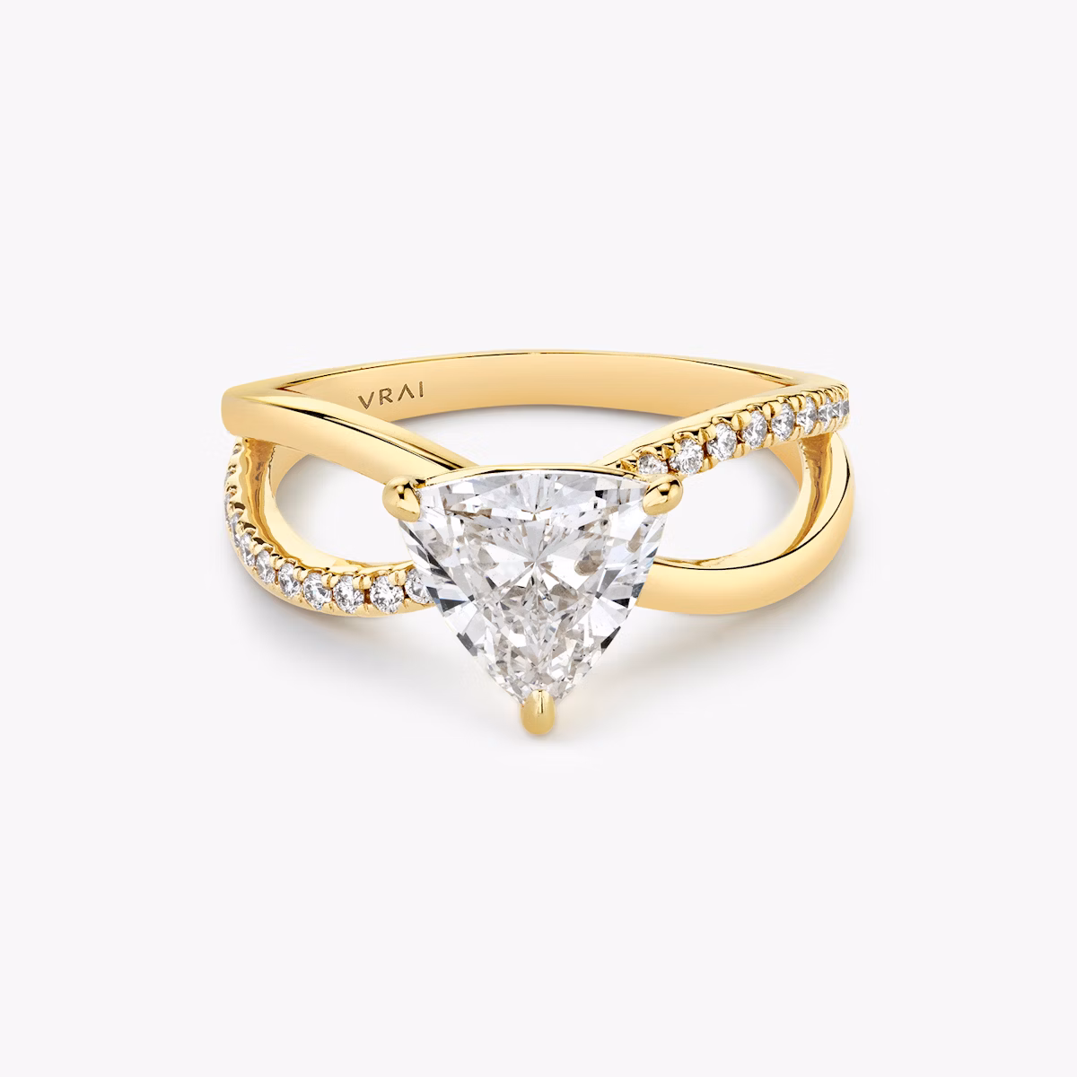 yellow gold trillion duet engagement ring