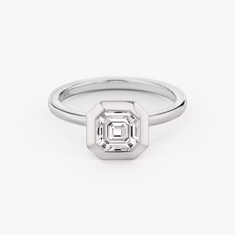platinum signature bezel asscher engagement ring