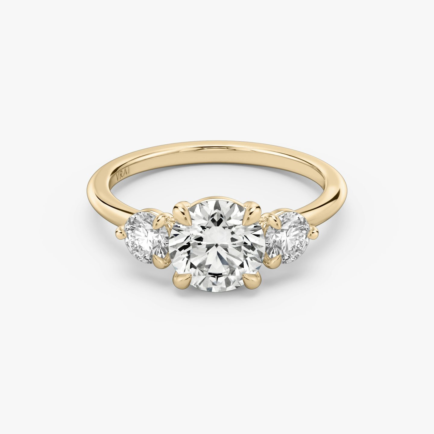 Bague de fiançailles Three Stone | Rond Brillant | 14k | Or rose | bandAccent: Simple | caratWeight: other | sideStoneCarat: 0.25ct | sideStoneShape: Rond Brillant | diamondOrientation: vertical