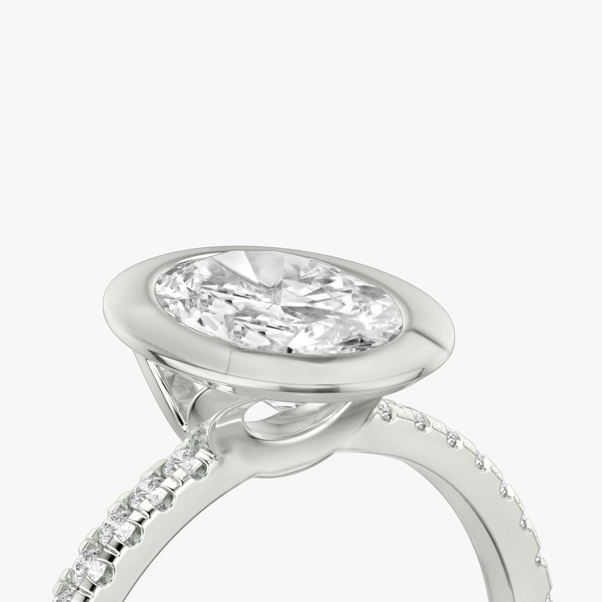 The Signature Bezel | Oval | 18k | White Gold | bandAccent: Pavé | diamondOrientation: vertical | caratWeight: other